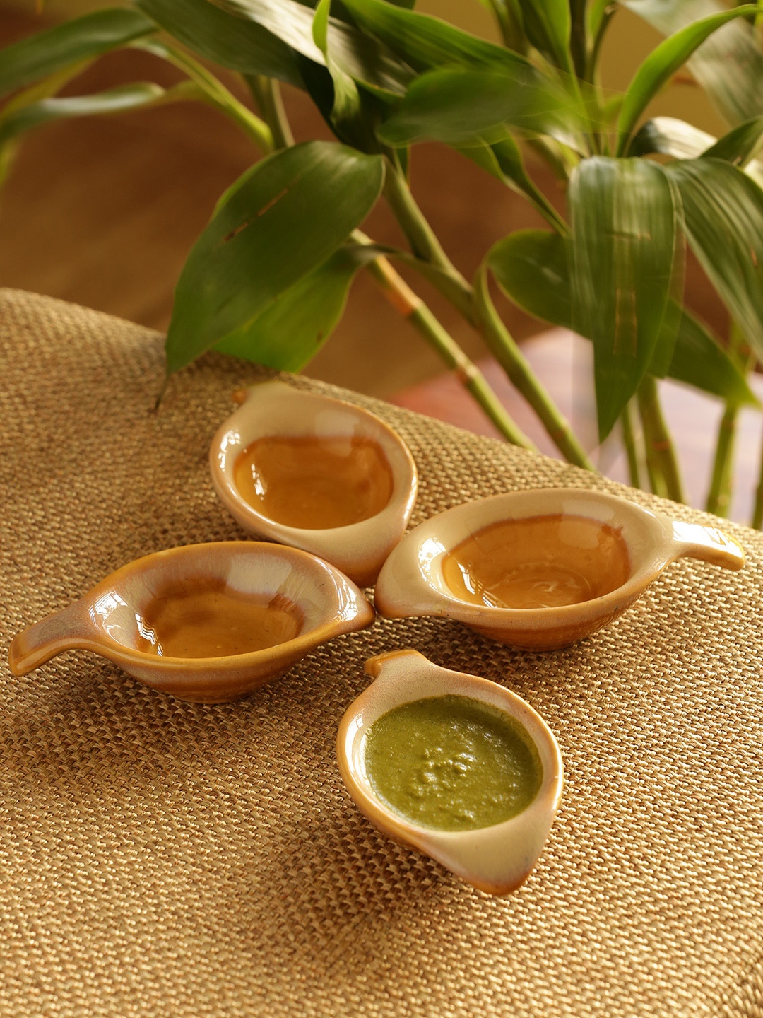 

ExclusiveLane Set Of 4 Ceramic Chutney Dip Bowls Dual Glazed Studio Pottery, Mustard