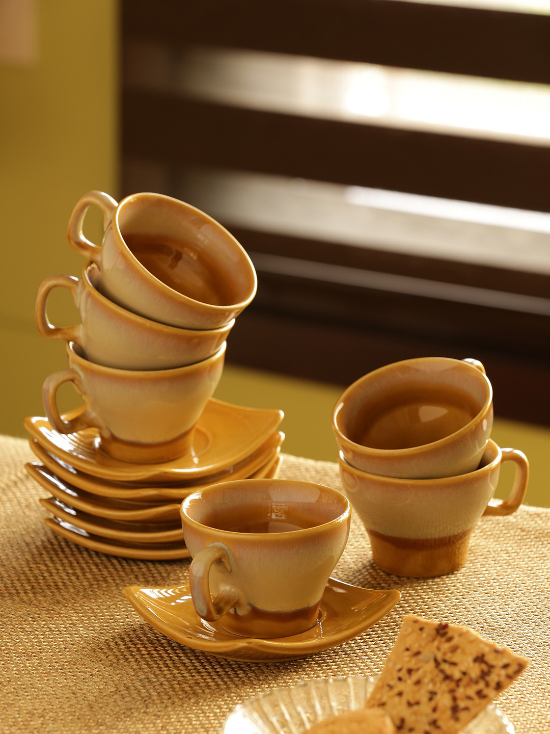 

ExclusiveLane Mustard Off-White 12-Pieces Solid Ceramic Cups & Saucers Set