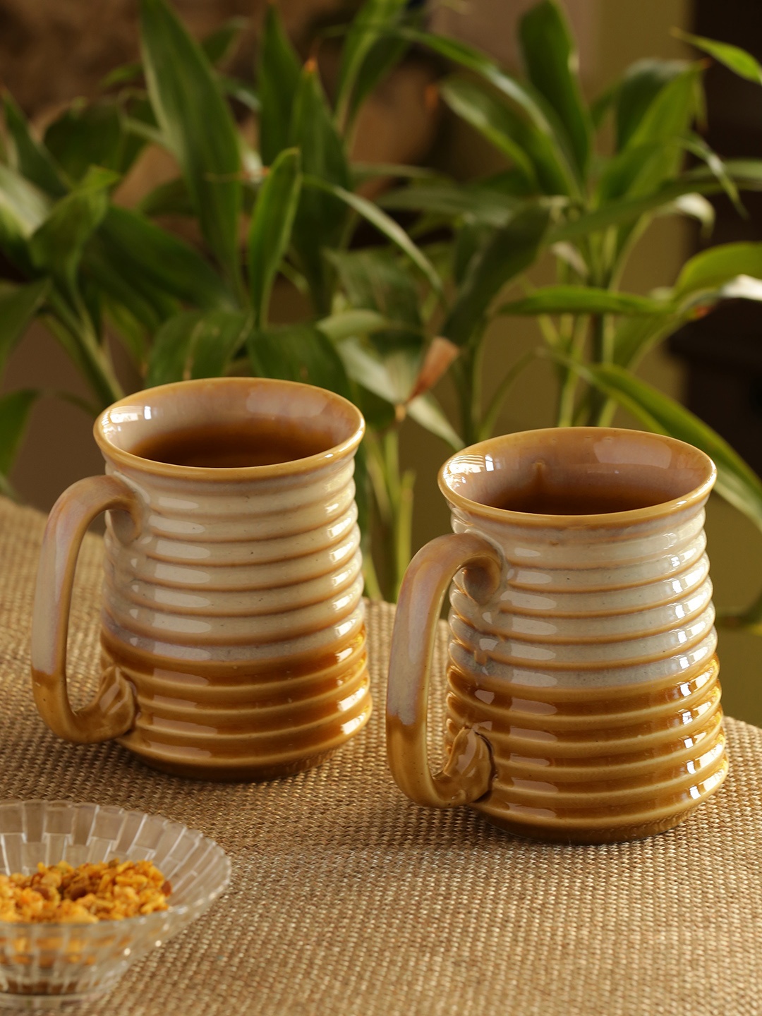 

ExclusiveLane Set of 2 Studio Pottery Ceramic Dual Glazed Beer Mugs, Mustard