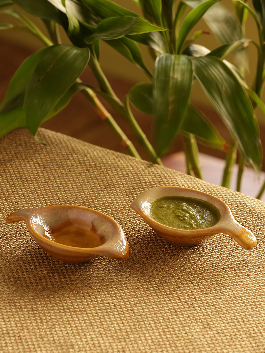

ExclusiveLane Set Of 2 Mustard Yellow Dual Glazed Studio Pottery Ceramic Dip Bowl Set