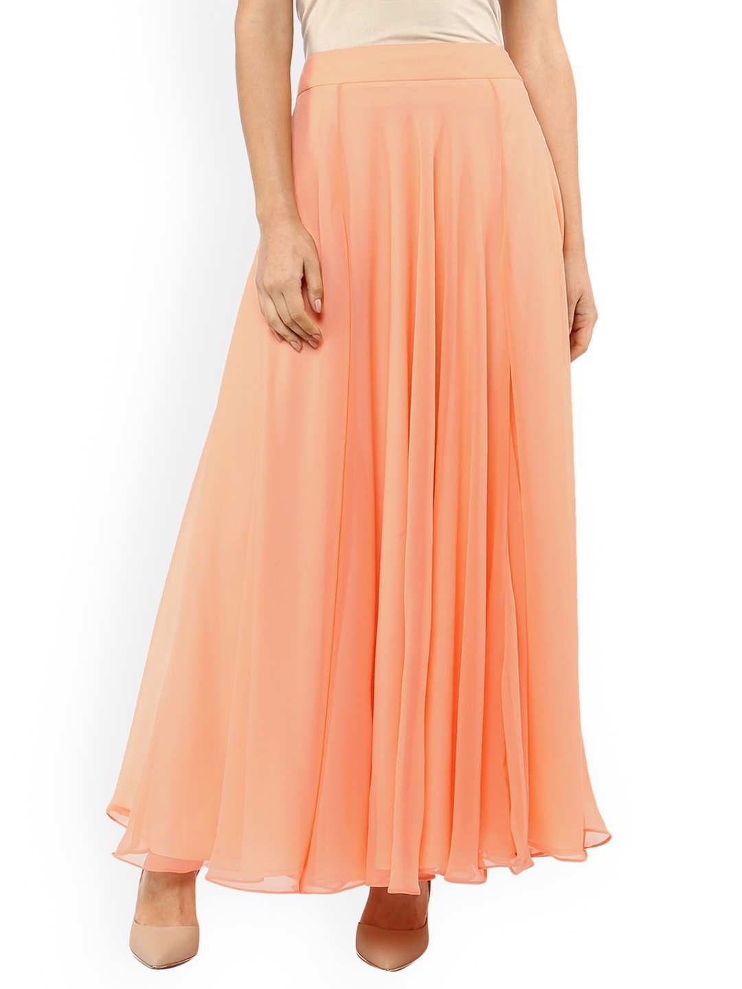 

MABISH by Sonal Jain Women Peach-Coloured Solid Flared Maxi Skirt