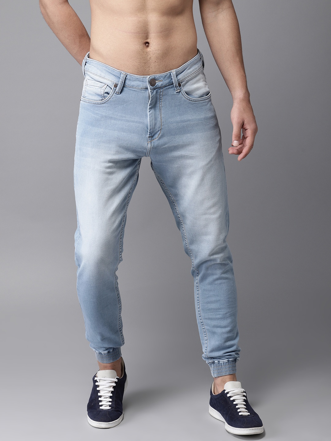 

HERE&NOW Men Blue Jogger Mid-Rise Clean Look Stretchable Jeans