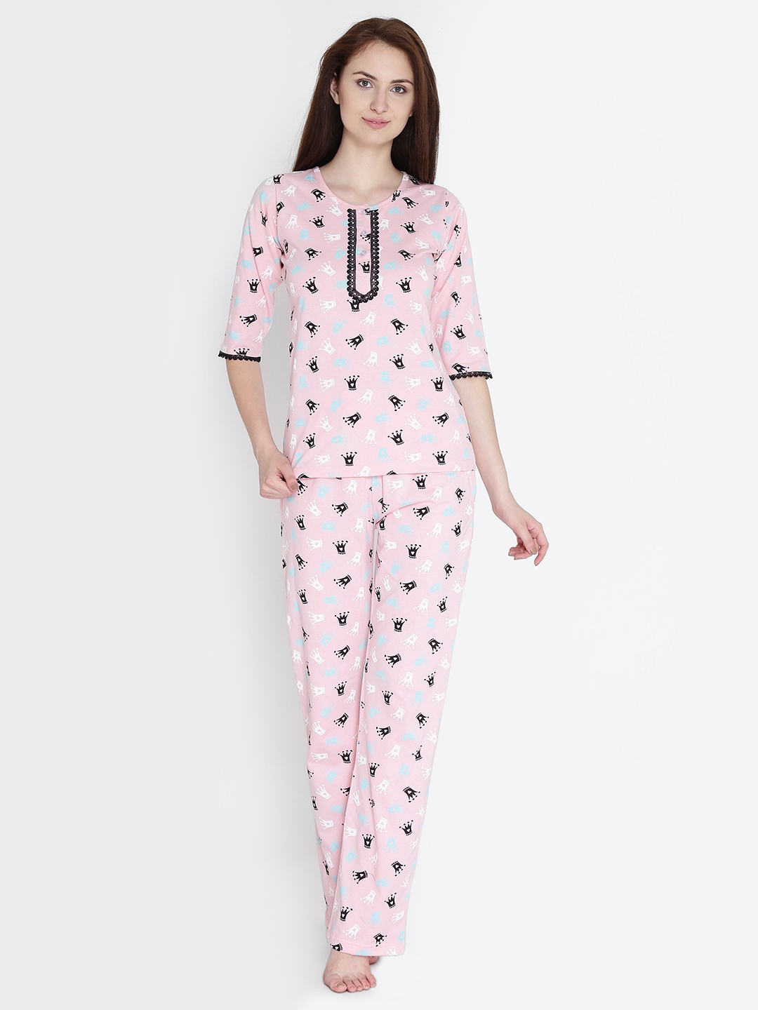 

Claura Women Pink Printed Night suit