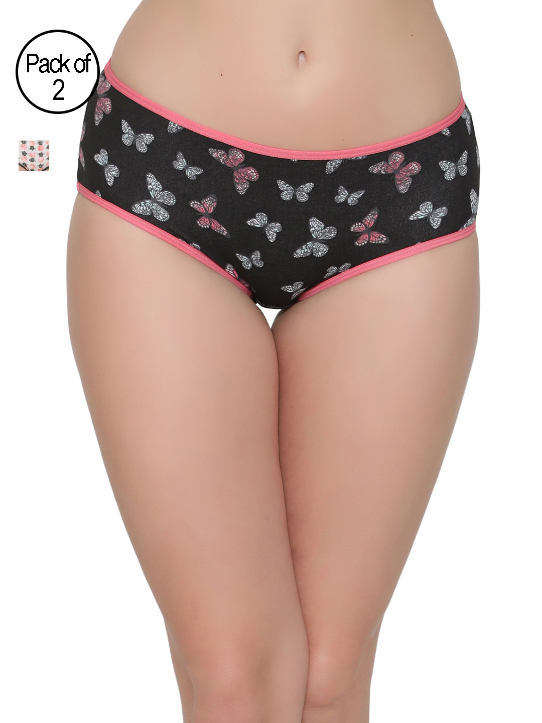

Clovia Women Pack of 2 Printed Hipster Briefs COMPNC340XL, Black