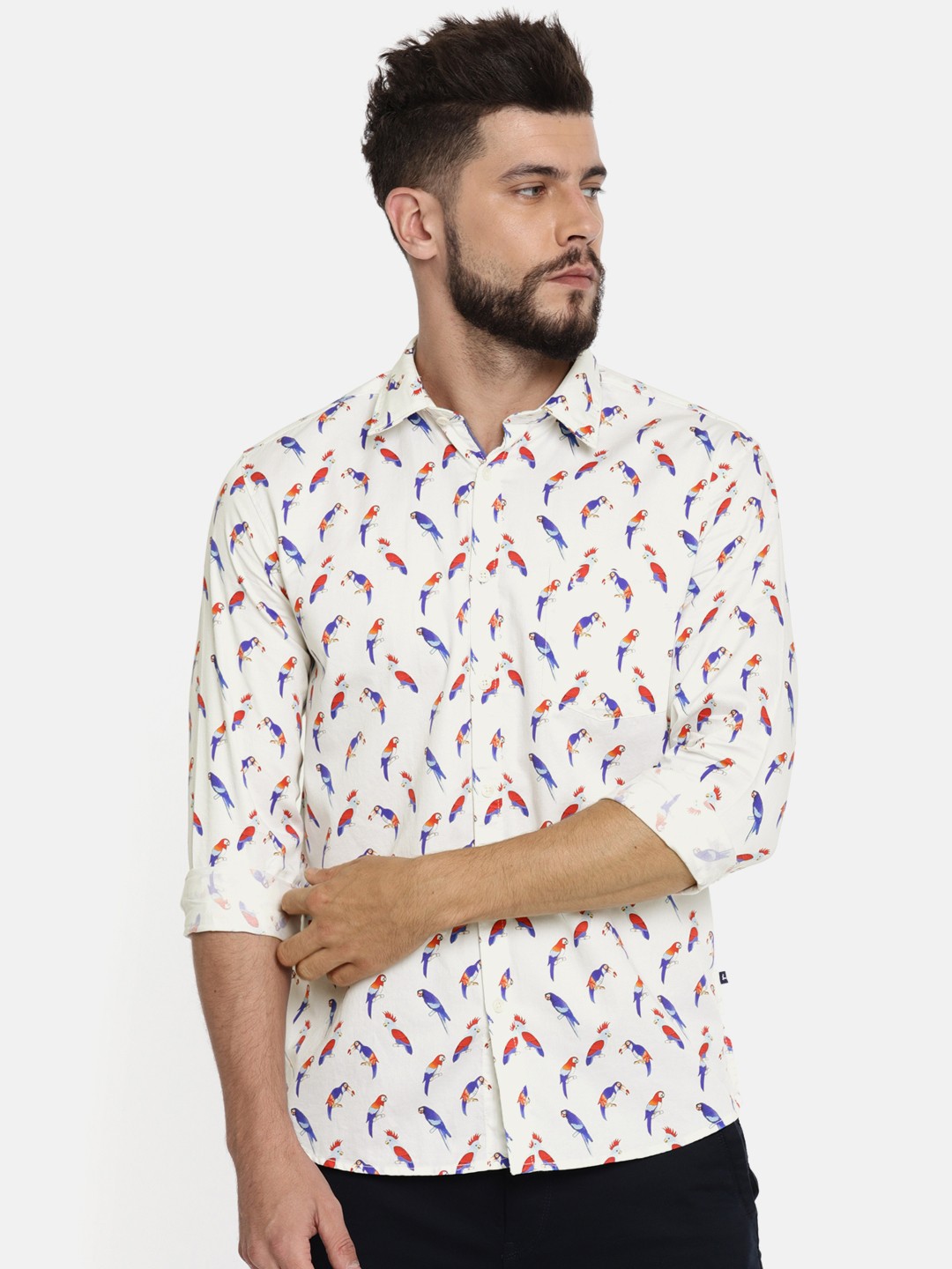 

Parx Men Off-White & Red Slim Fit Printed Casual Shirt