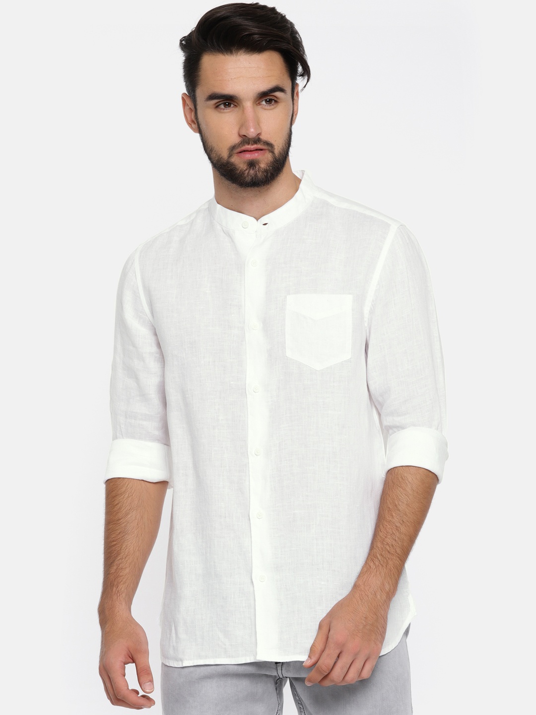 

Being Human Men White Slim Fit Solid Linen Casual Shirt
