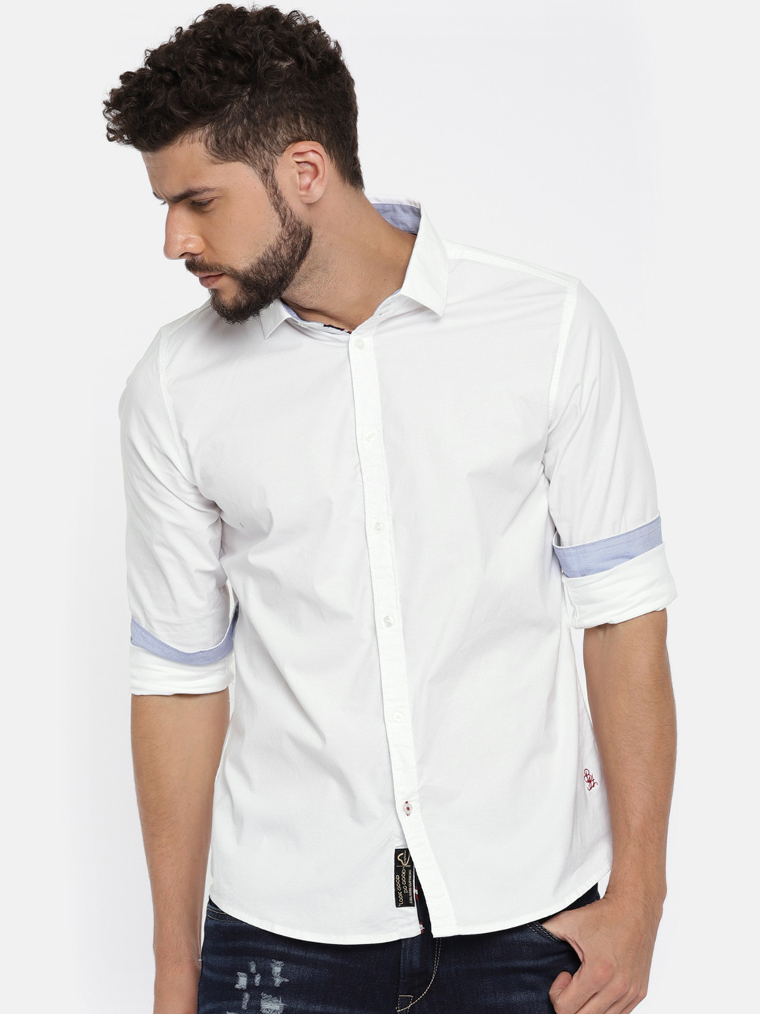 

Being Human Clothing Men White Slim Fit Solid Casual Shirt