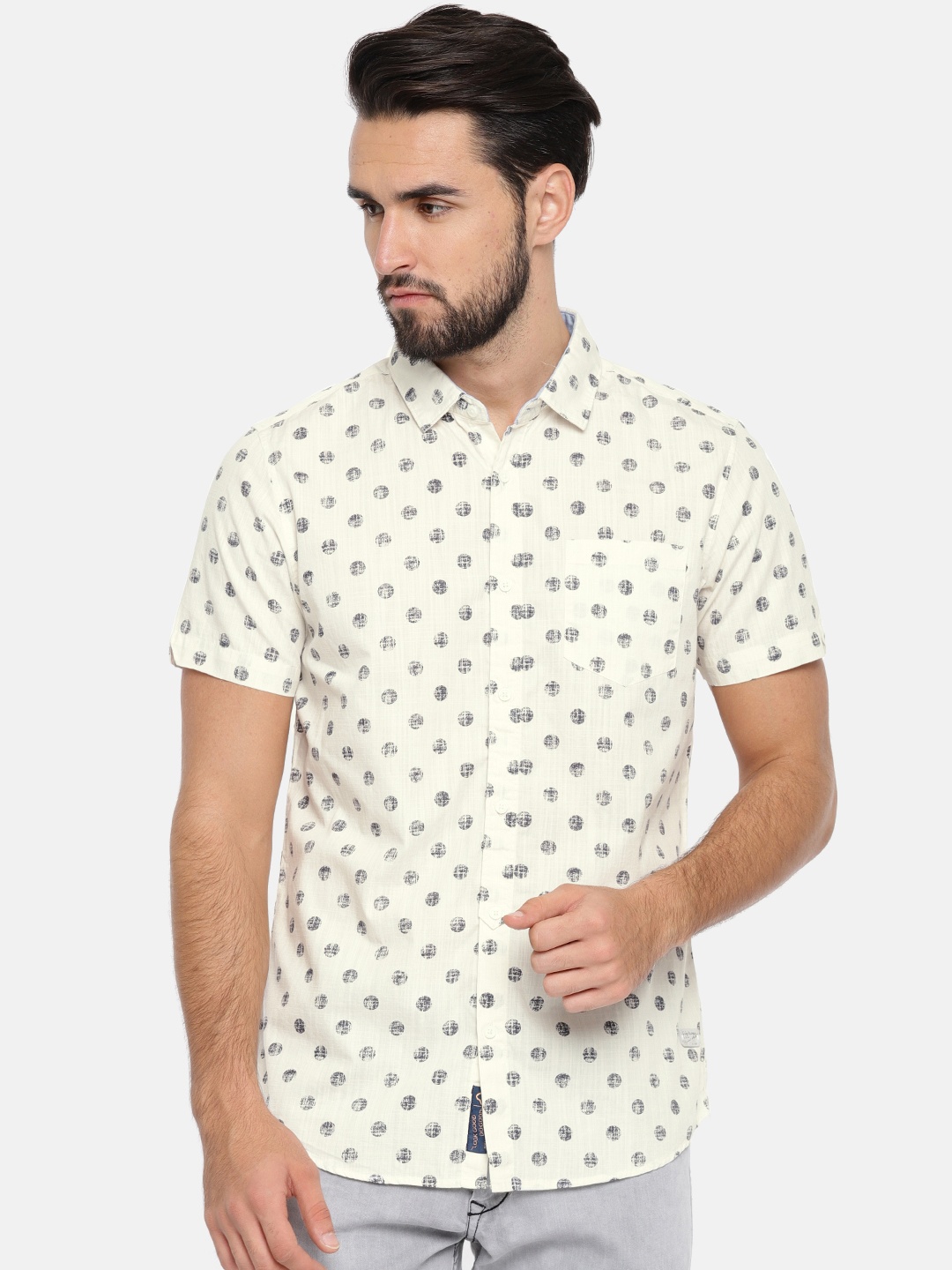 

Being Human Men Off-White & Black Slim Fit Printed Casual Shirt