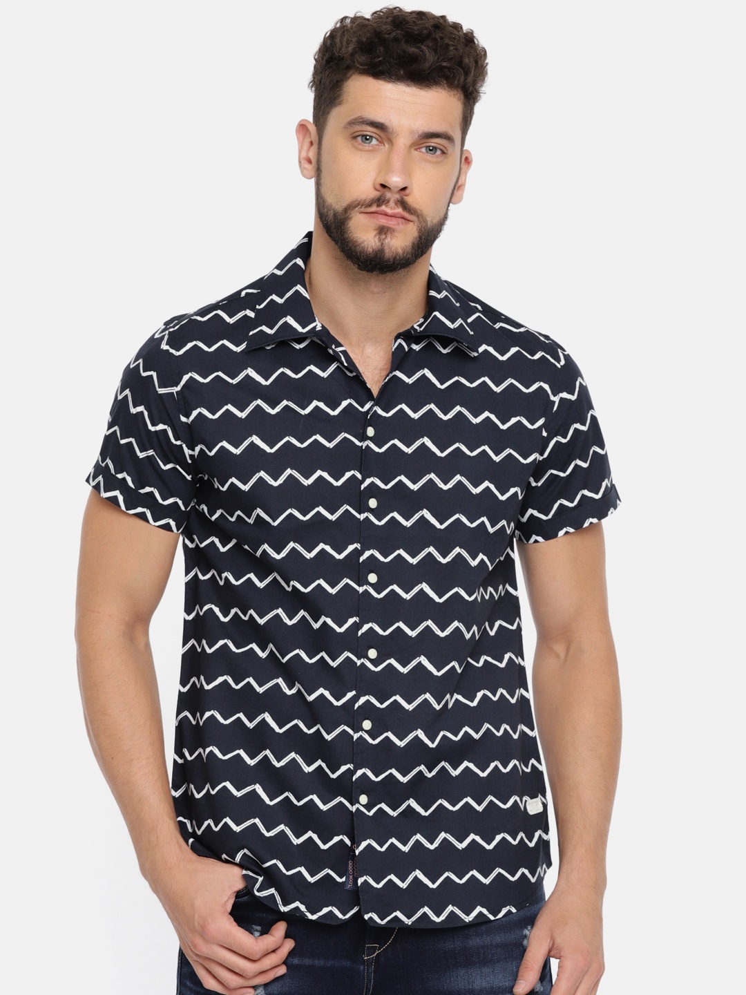 

Being Human Clothing Men Navy & White Slim Fit Geometric Printed Casual Shirt, Navy blue