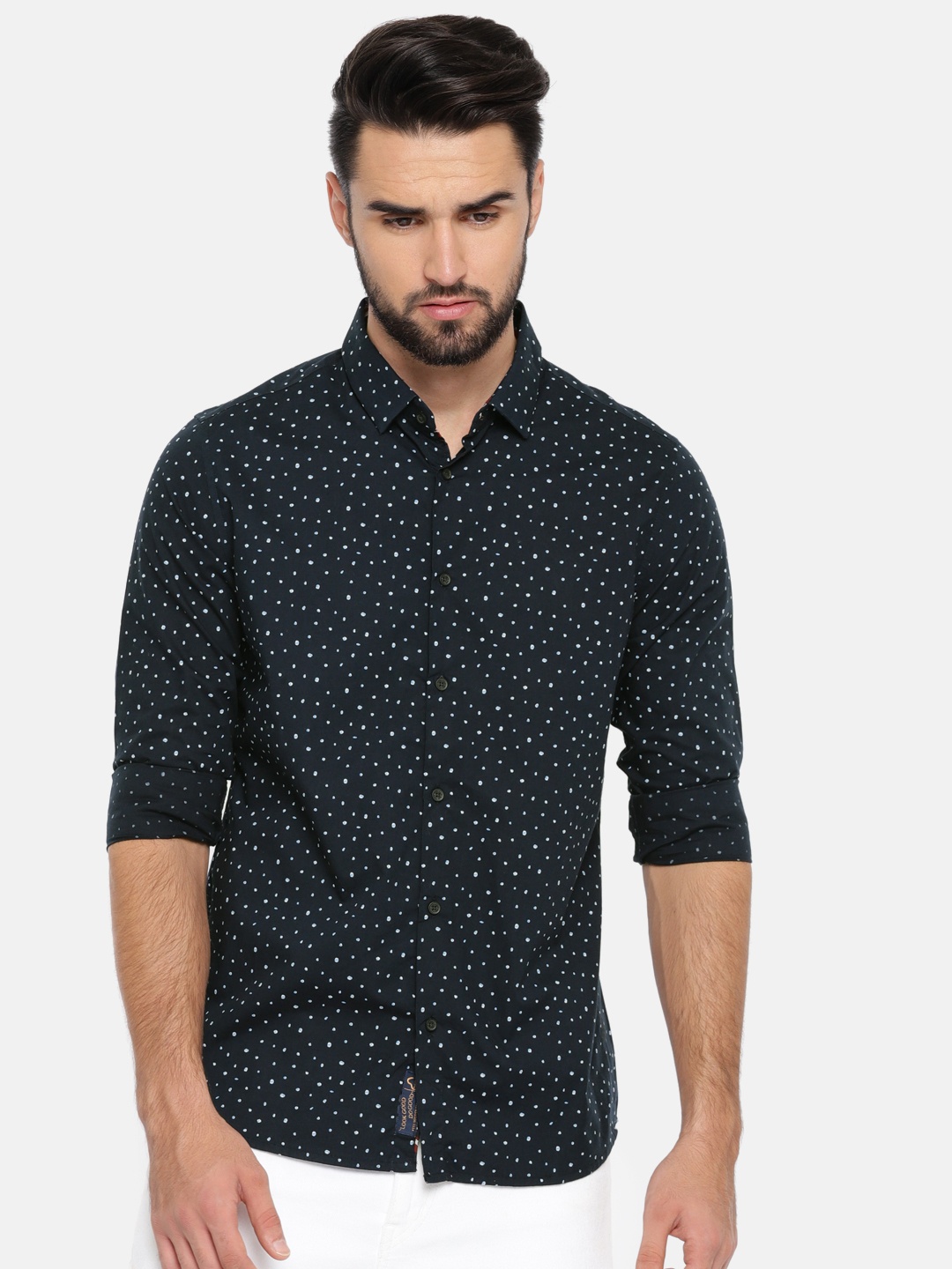 

Being Human Clothing Men Navy Slim Fit Geometric Printed Casual Shirt, Navy blue
