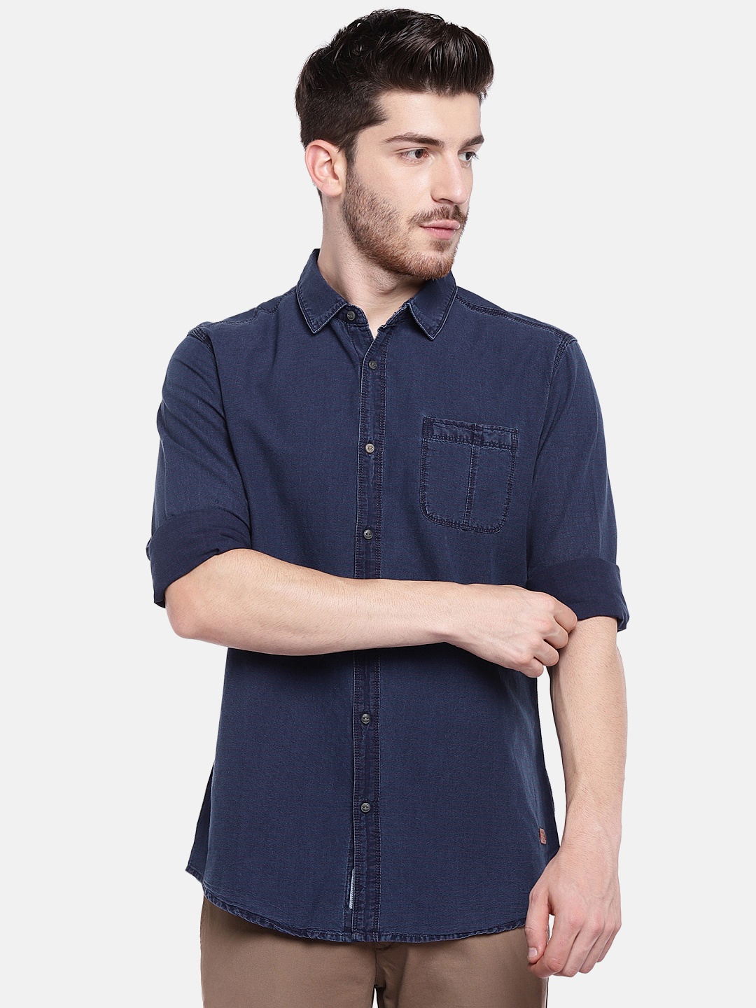 

Being Human Clothing Men Blue & Red Slim Fit Striped Casual Shirt