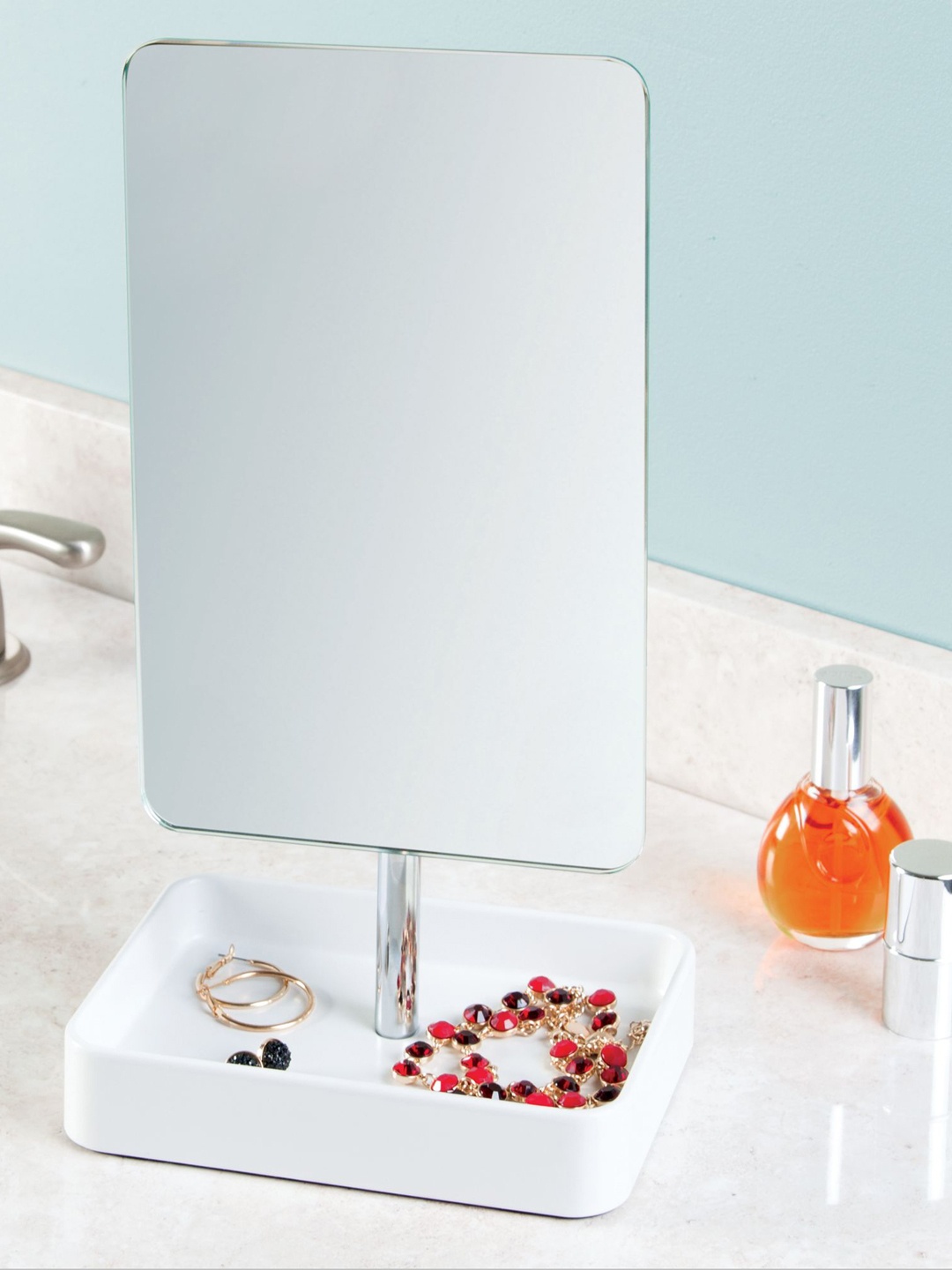 

InterDesign Silver-Toned Rectangular Bathroom Mirror, White