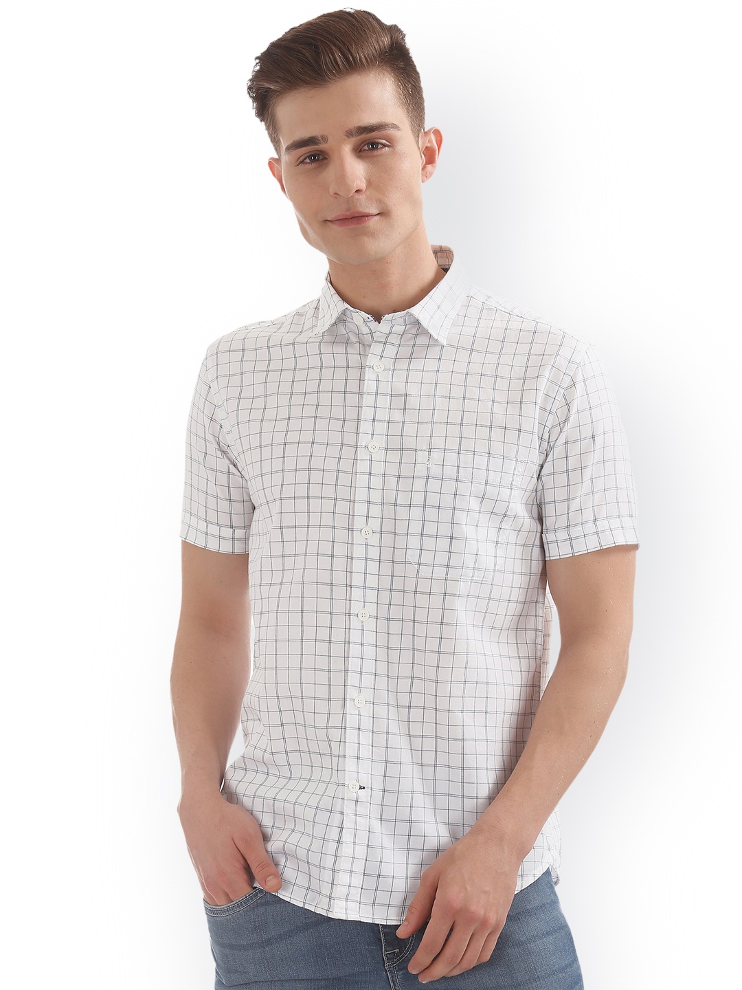 

IZOD Men White Slim Fit Checked Casual Shirt