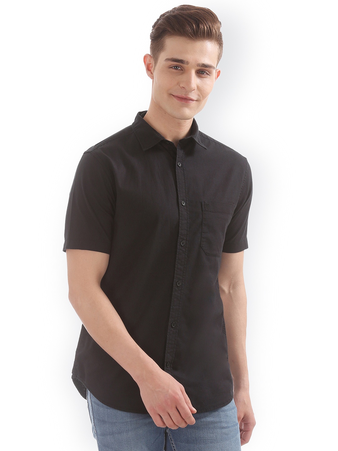 

IZOD Men Black Slim Fit Solid Casual Shirt