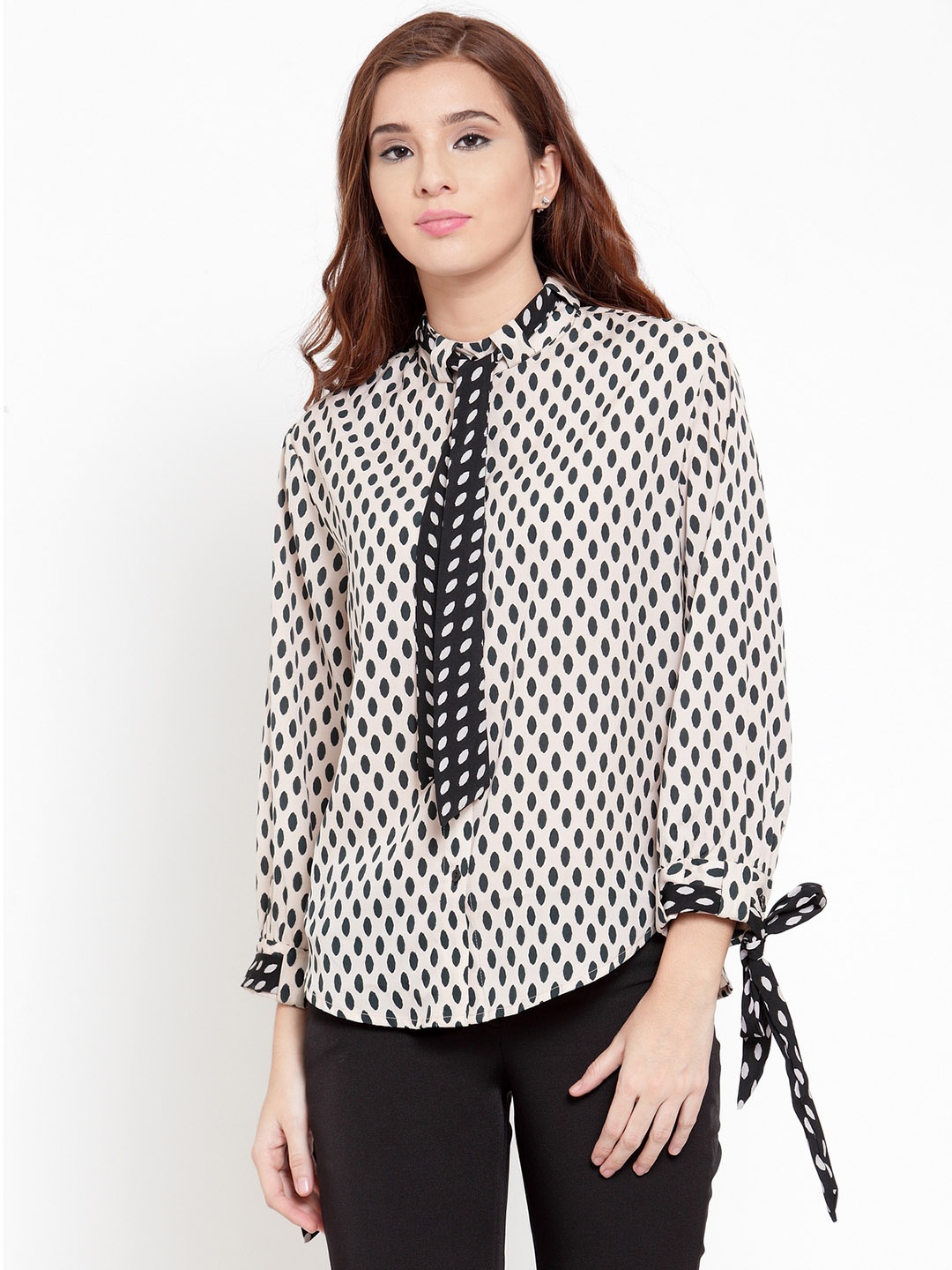 

Martini Women Black & Beige Polka Dot Knotting Shirt