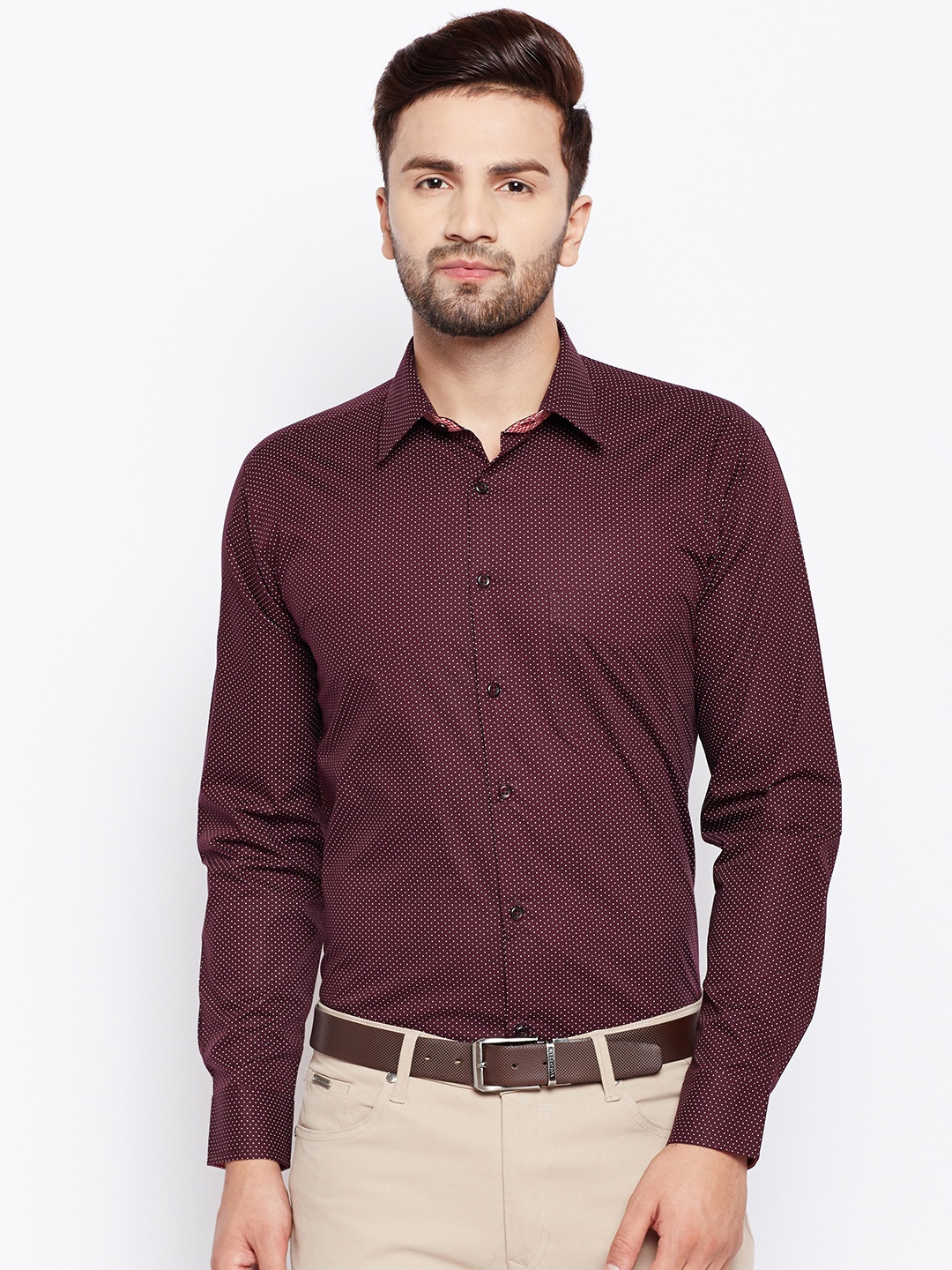 

Hancock Men Maroon Slim Fit Printed Formal Shirt