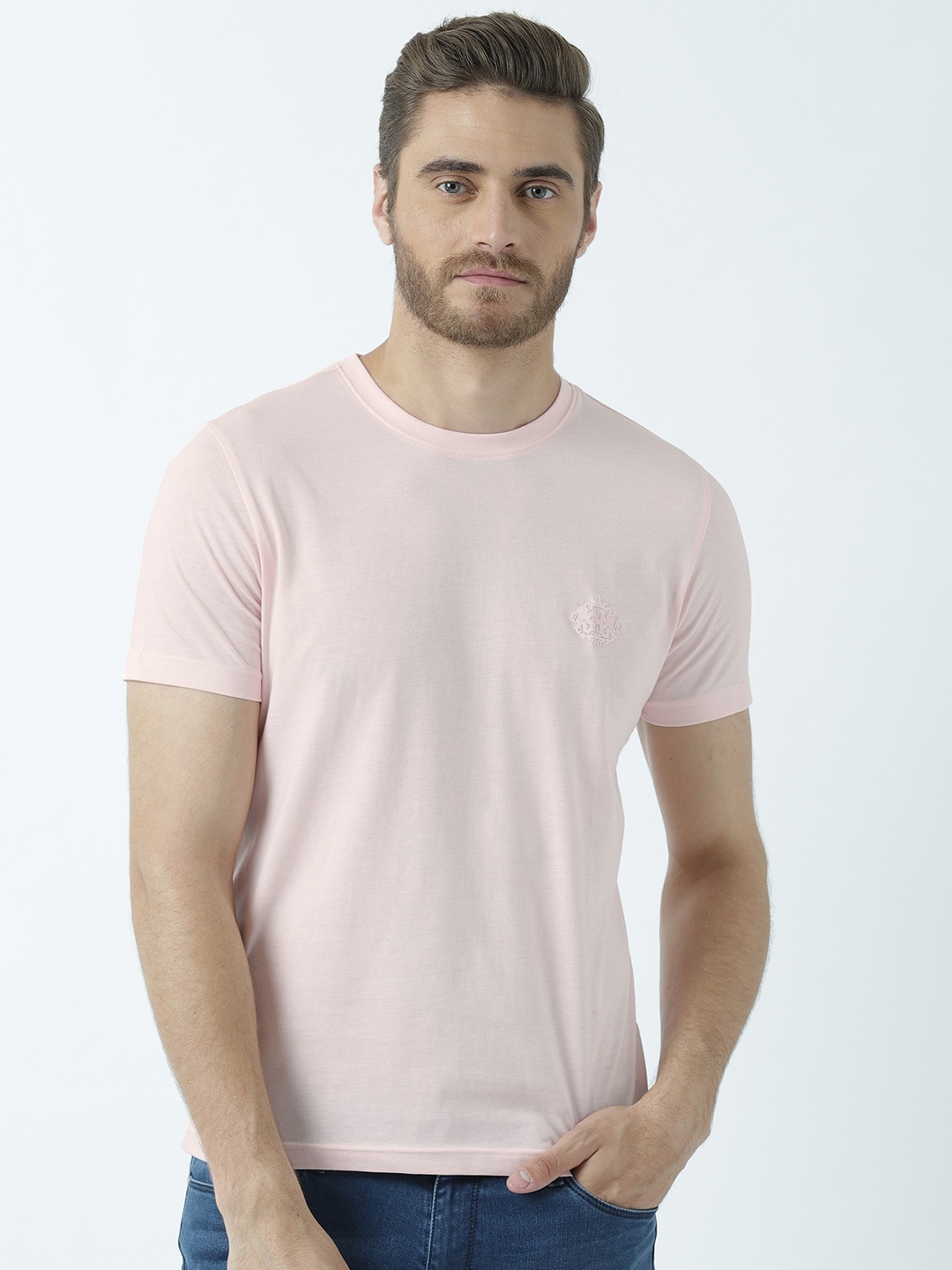 

Huetrap Men Pink Solid Round Neck T-shirt