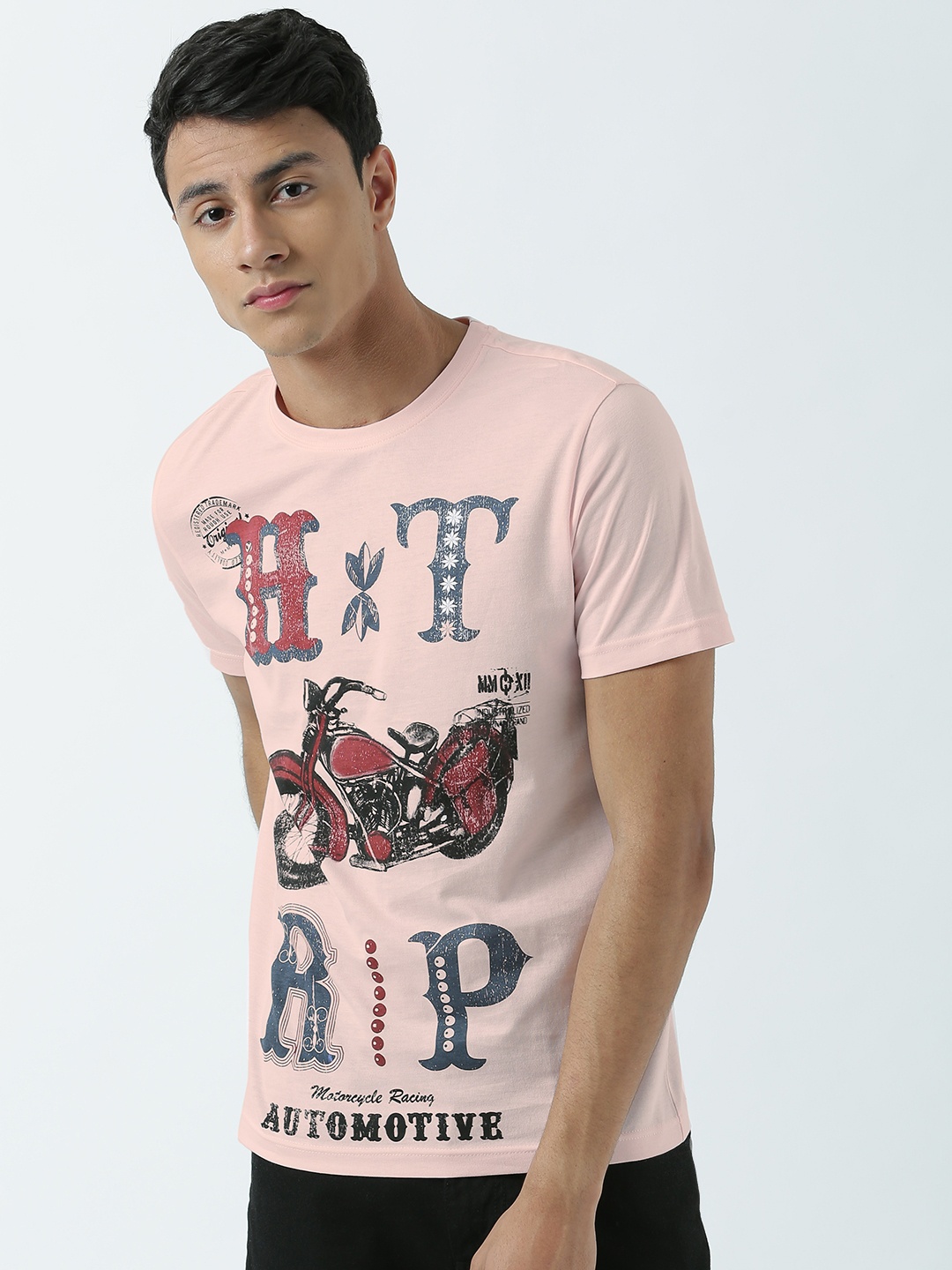 

Huetrap Men Pink Printed Round Neck T-shirt