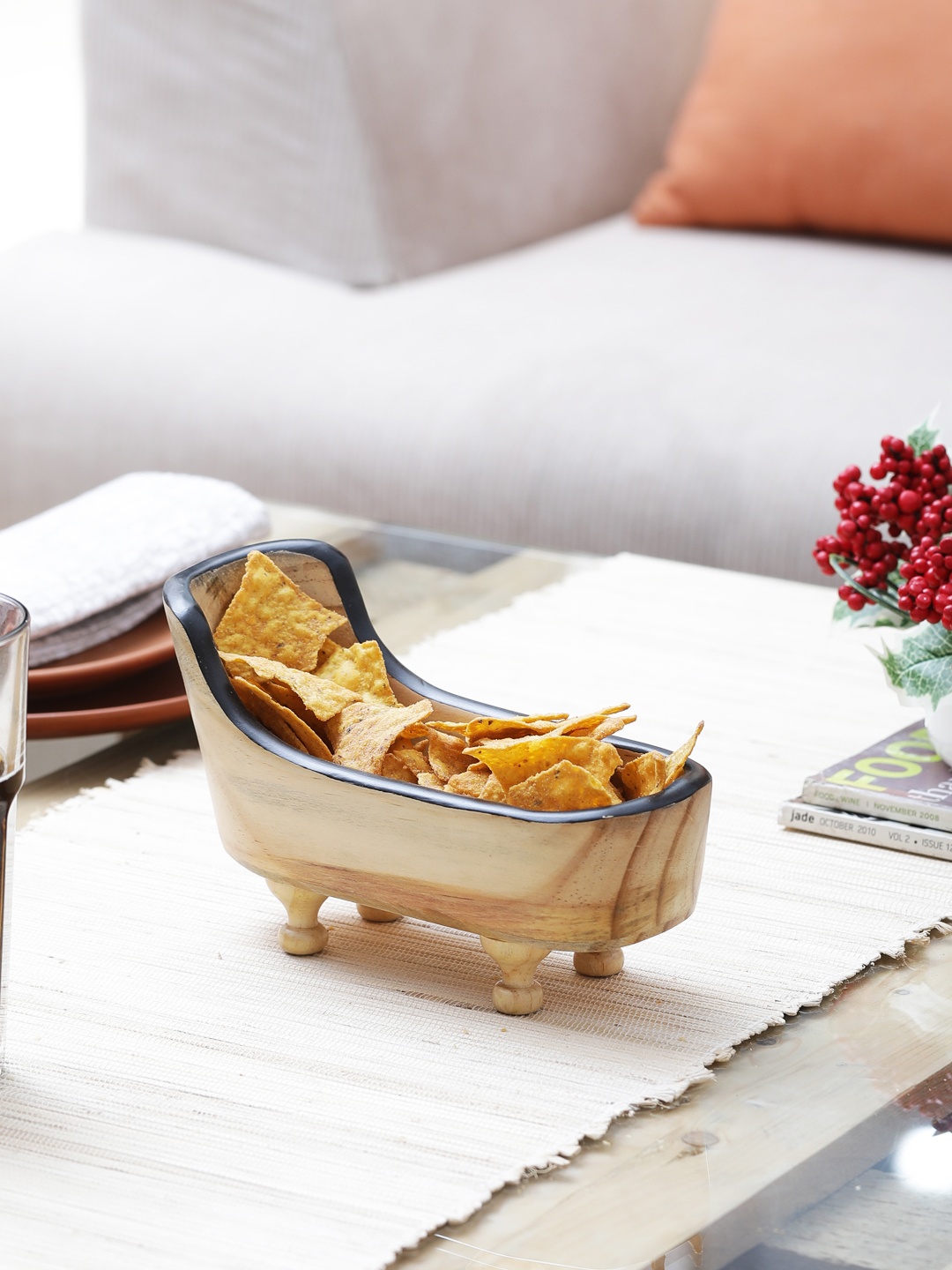 

EK DO DHAI Brown Bath Tub-Shaped Platter