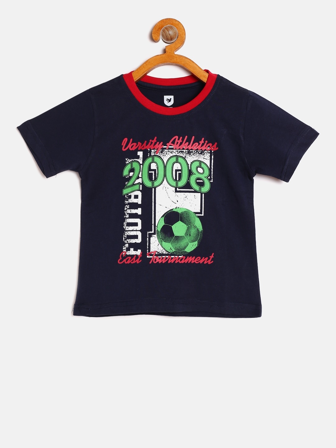 

612 league Boys Navy Blue Printed Round Neck T-shirt