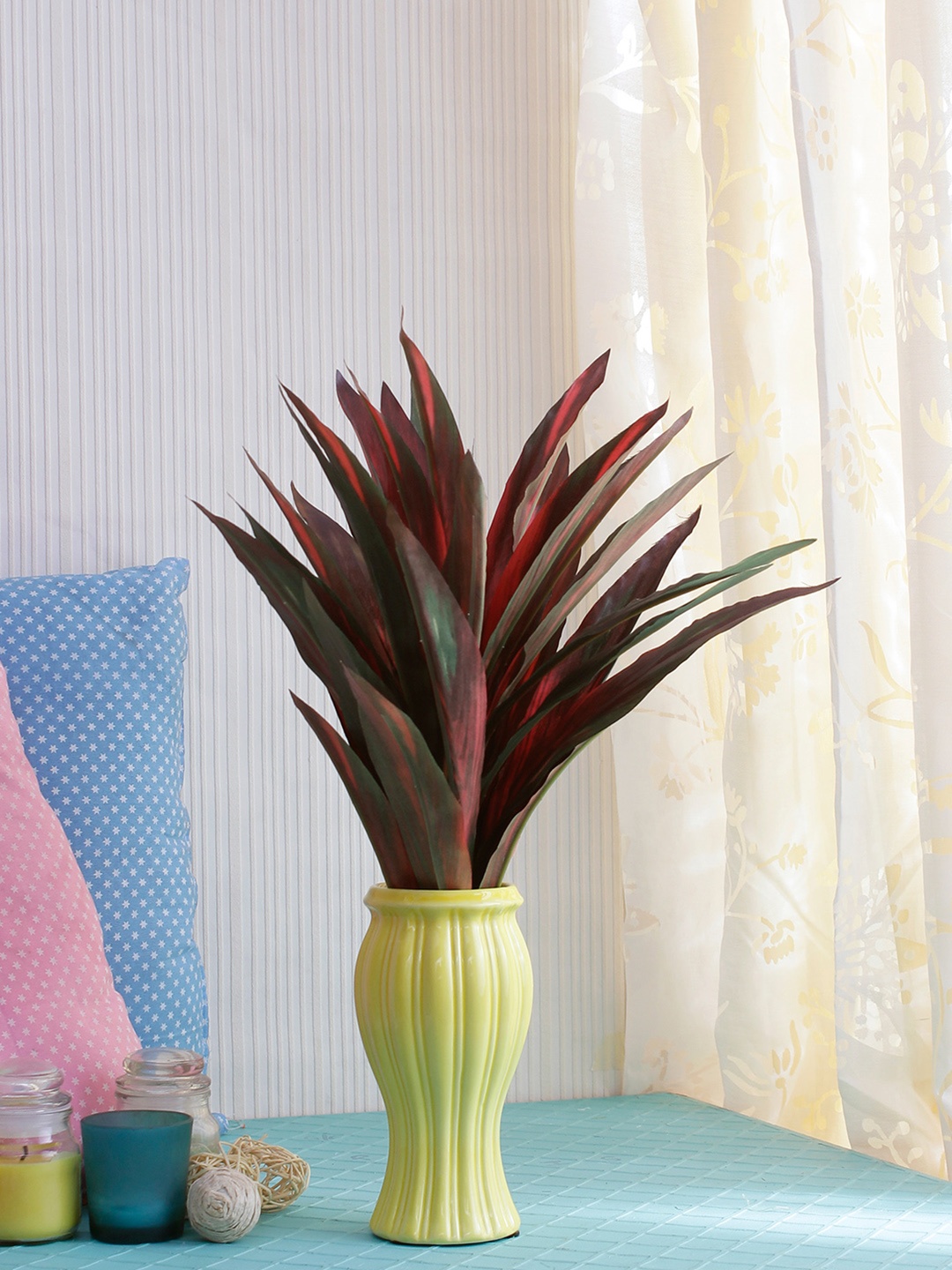 

Fourwalls Green & Red Artificial Dracaena Plant without Pot