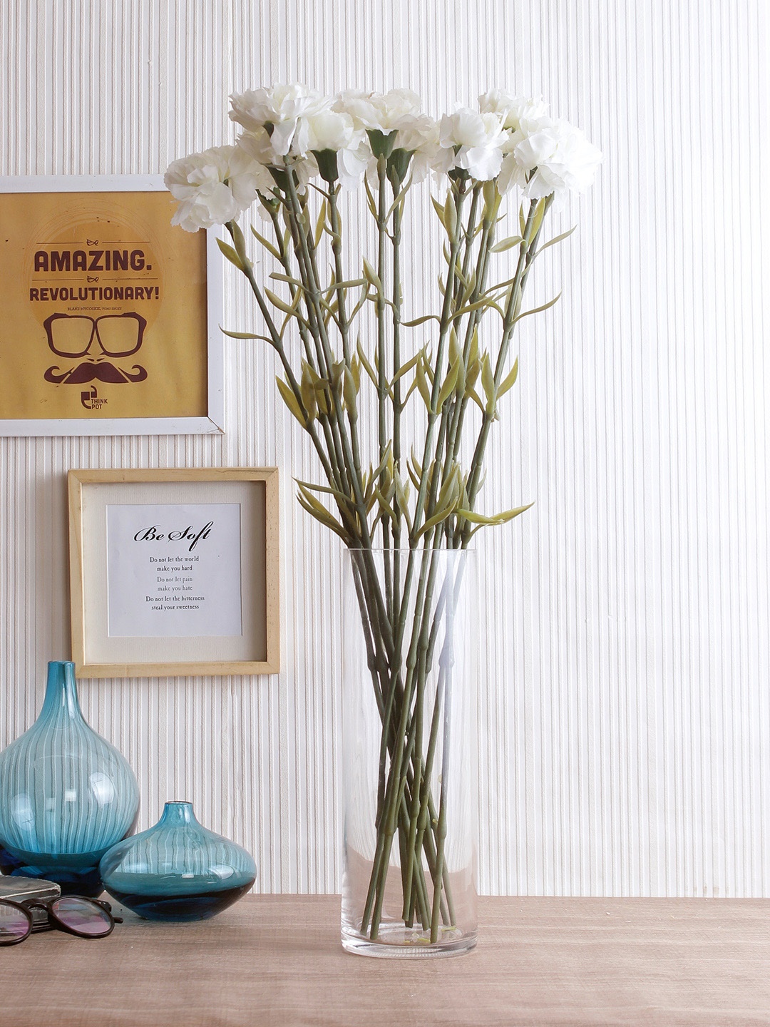 

Fourwalls Set of 12 White & Green Artificial Carnation Flower Sticks