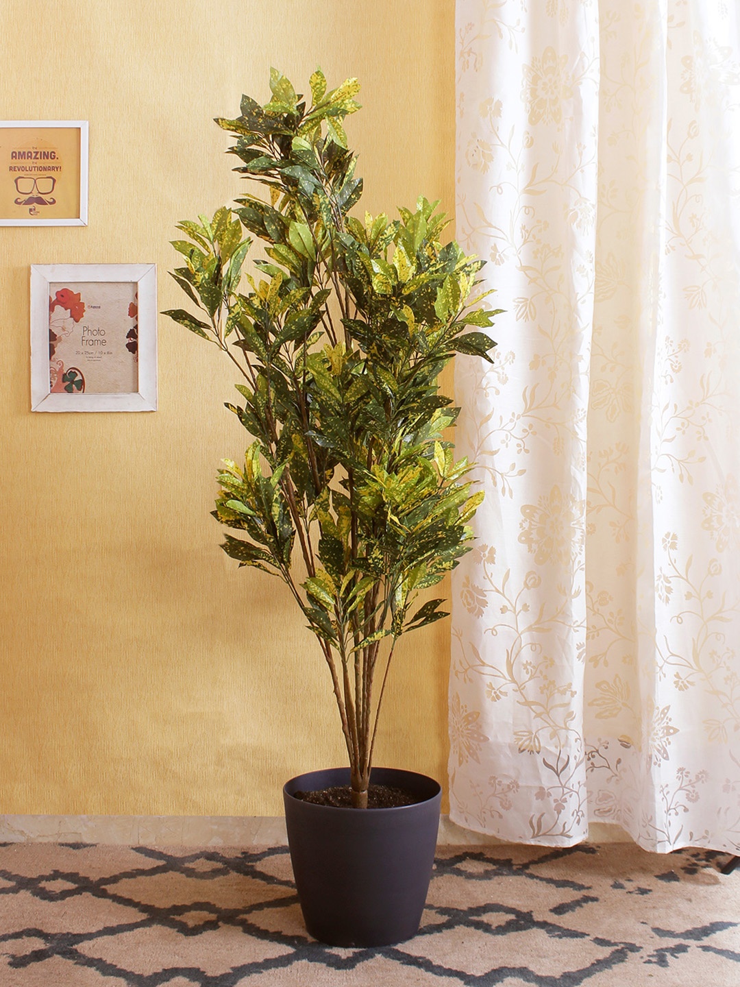 

Fourwalls Green & Yellow Artificial Croton Floor Plant Without Pot