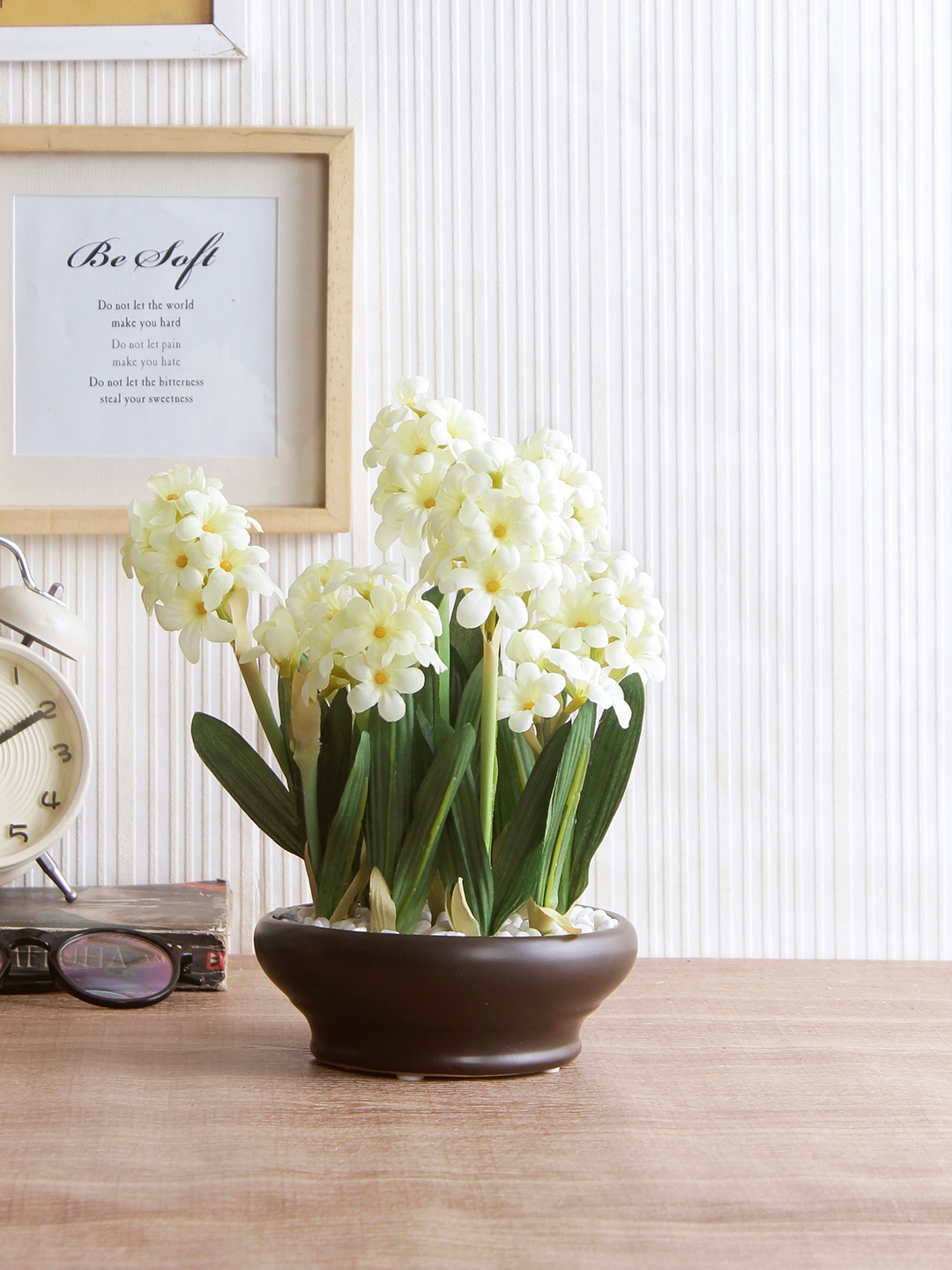 

Fourwalls Cream-Coloured & Green Artificial Hyacinth Plant With Ceramic Pot