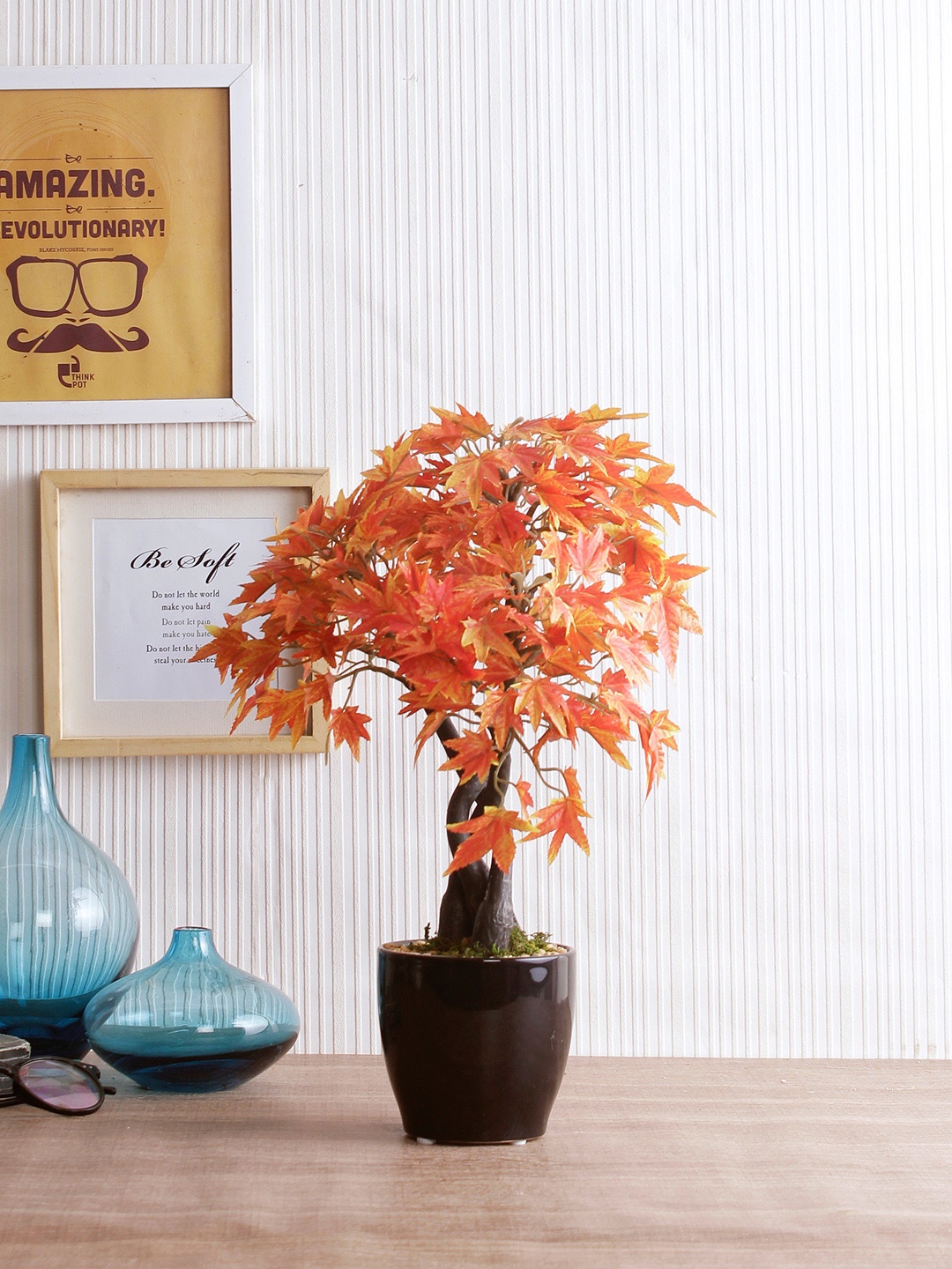 

Fourwalls Orange Artificial Japanese Maple Plant With Ceramic Pot