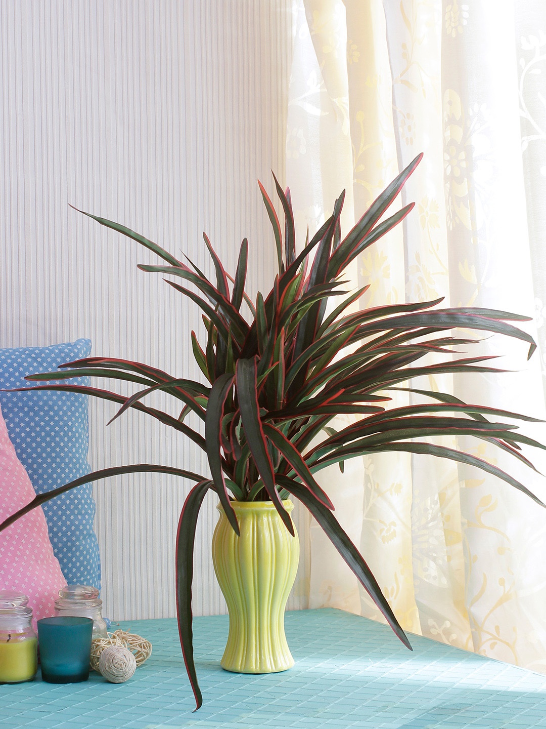 

Fourwalls Green & Red Artificial Dracaena Plant without Pot