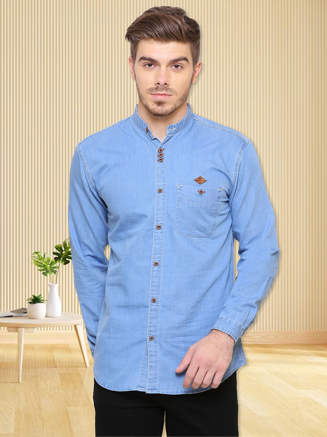 

Kuons Avenue Men Blue Contemporary Slim Fit Solid Casual Shirt