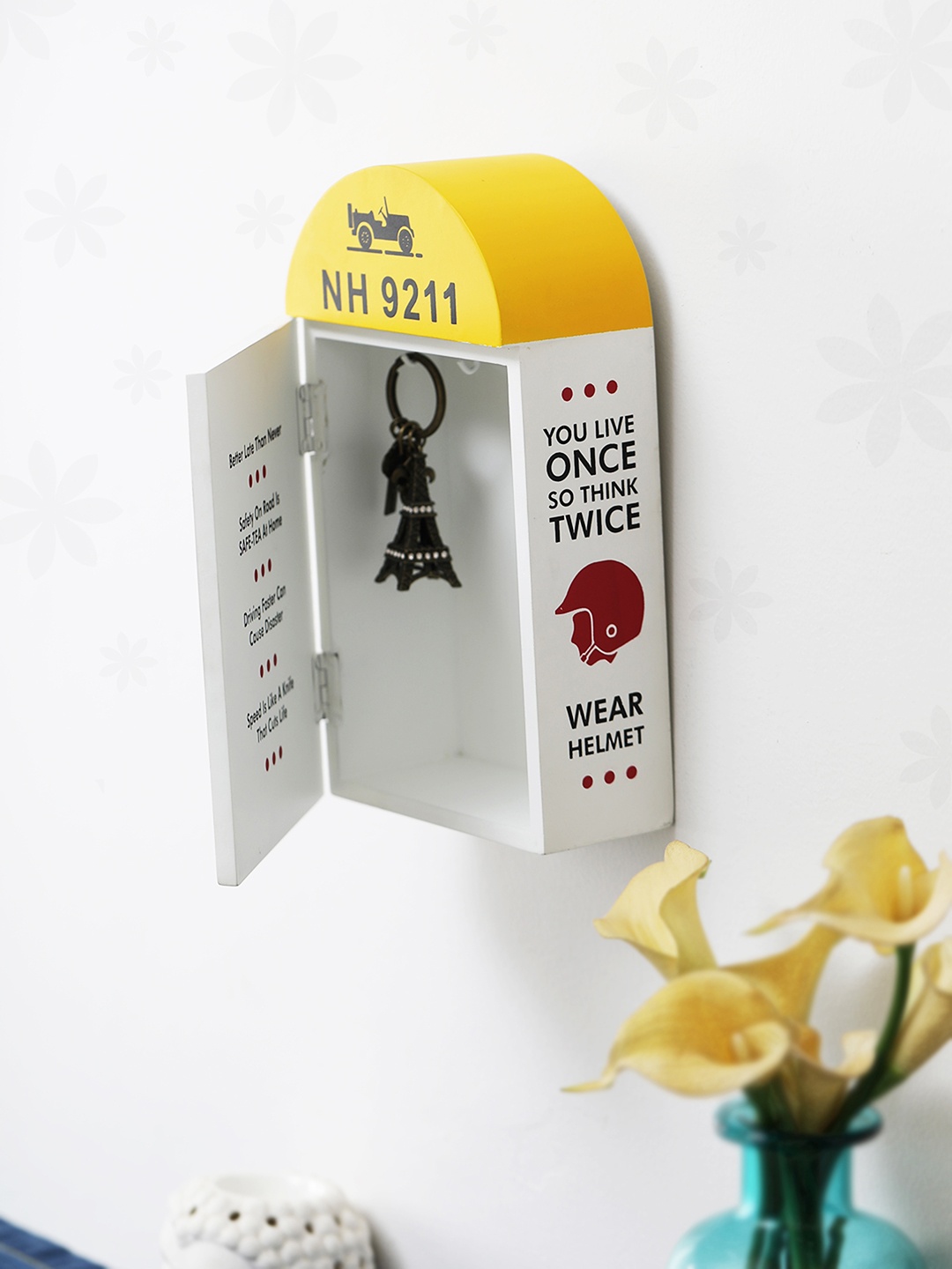 

EK DO DHAI White & Yellow Wooden Milestone key holder