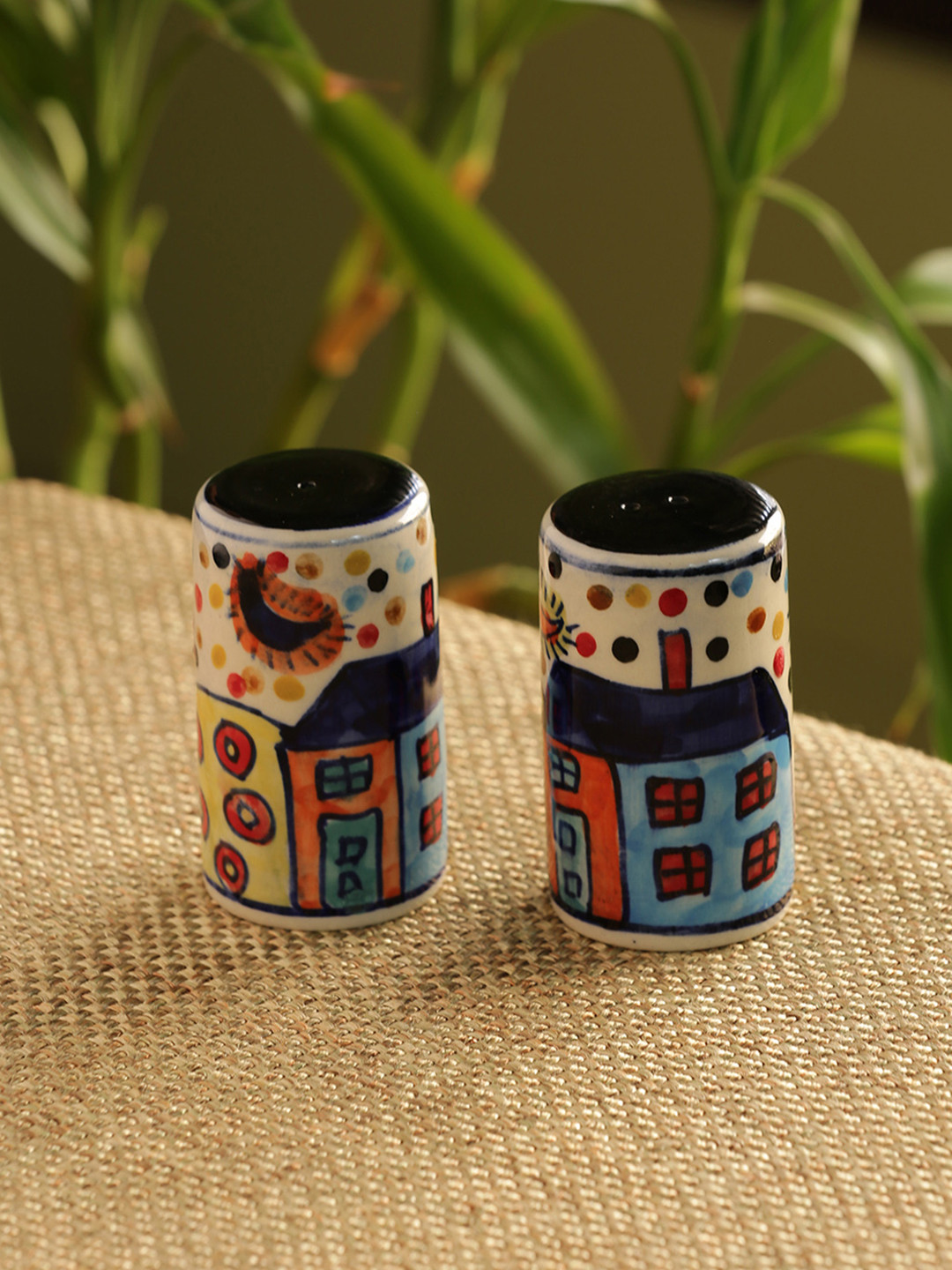 

ExclusiveLane Multicoloured Handpainted Ceramic Salt Pepper Shaker Set, Multi