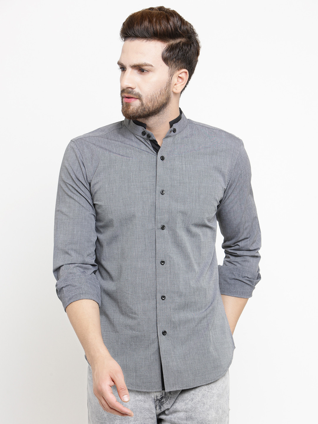 

Purple State Men Grey Slim Fit Solid Casual Shirt