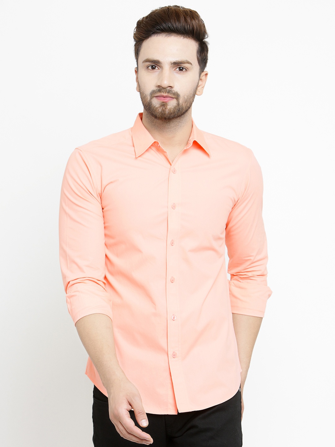 

Purple State Men Peach-Coloured Slim Fit Solid Casual Shirt