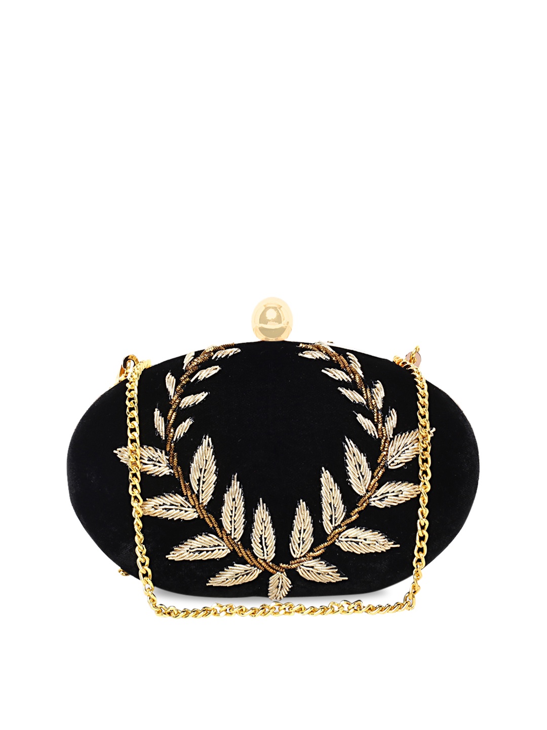 

Tarini Nirula Black Oval-Shaped Embroidered Clutch