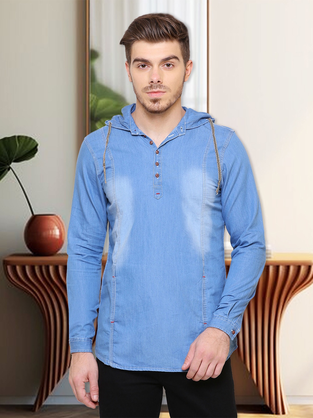 

Kuons Avenue Men Blue Solid Straight Kurta