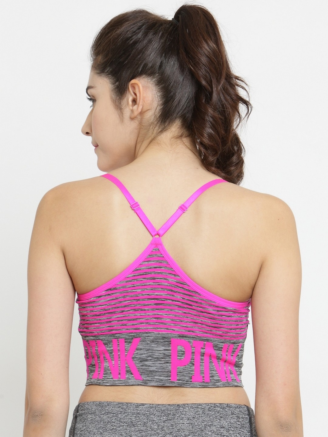 

PrettyCat Pink & Grey Printed Non-Wired Lightly Padded Sports Bra