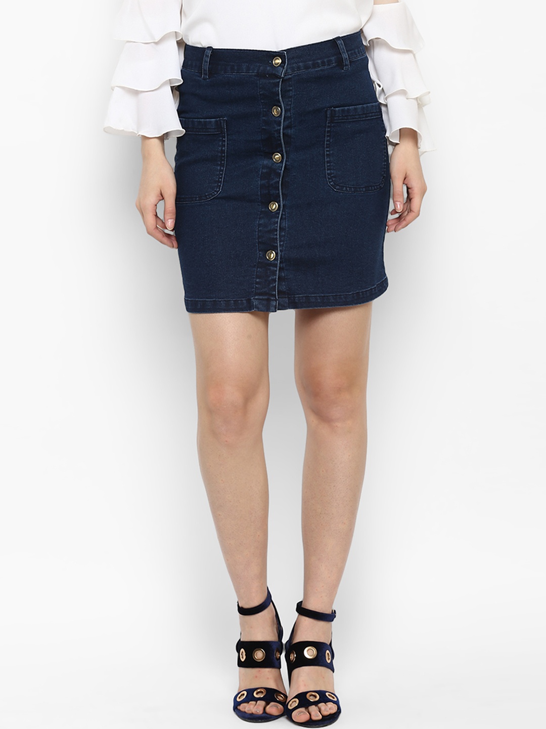 

StyleStone Women Blue A-Line Denim Skirt