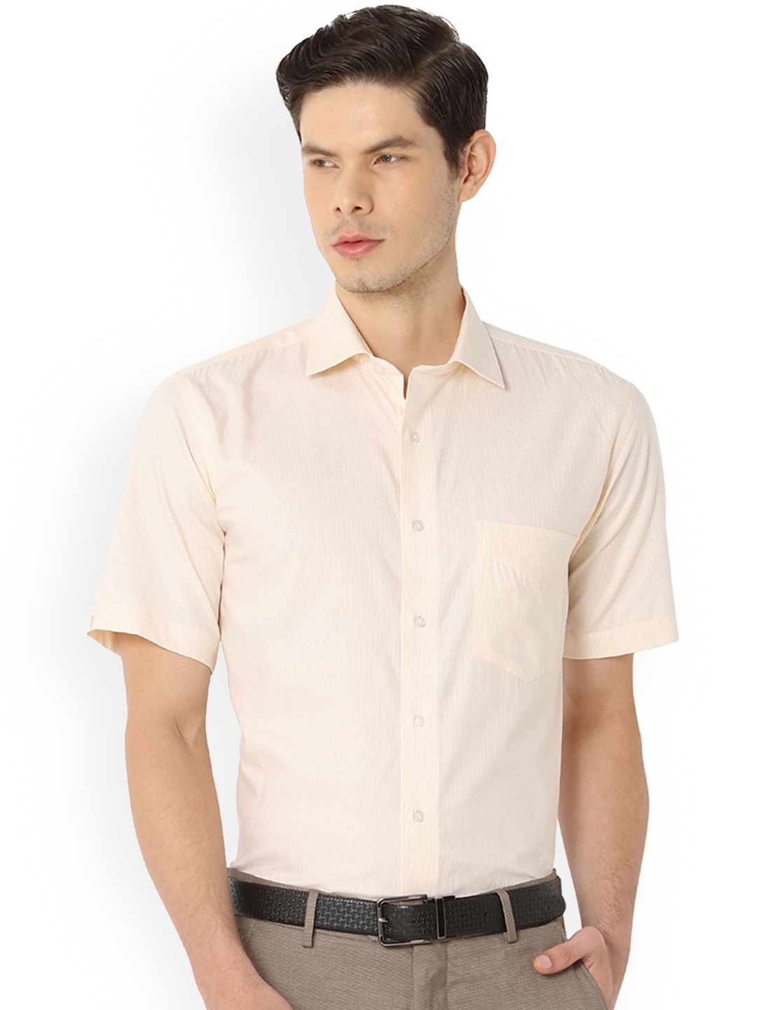 

Van Heusen Men Peach-Coloured Regular Fit Checked Formal Shirt