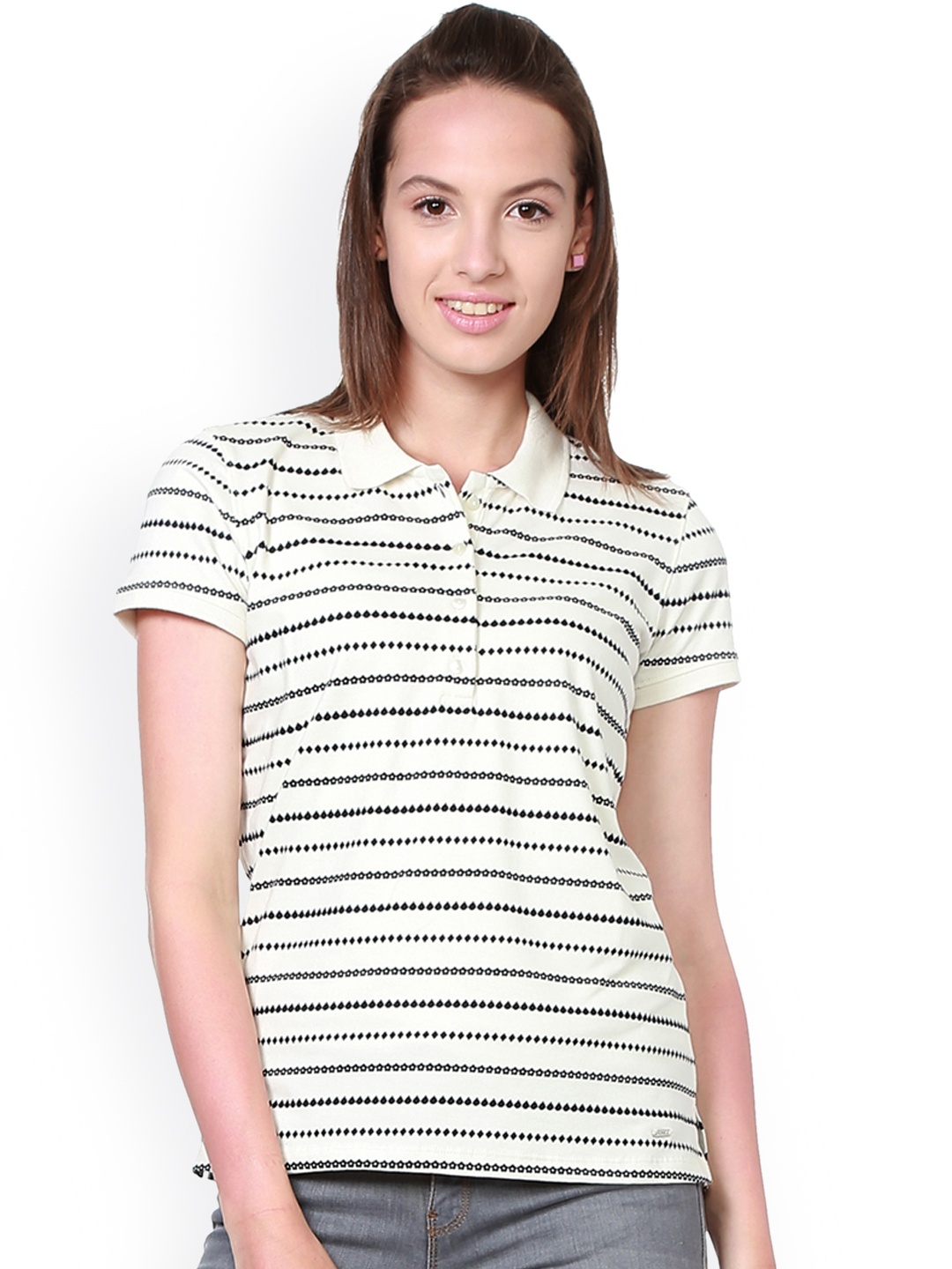 

Allen Solly Woman Women White Striped Polo Collar T-shirt