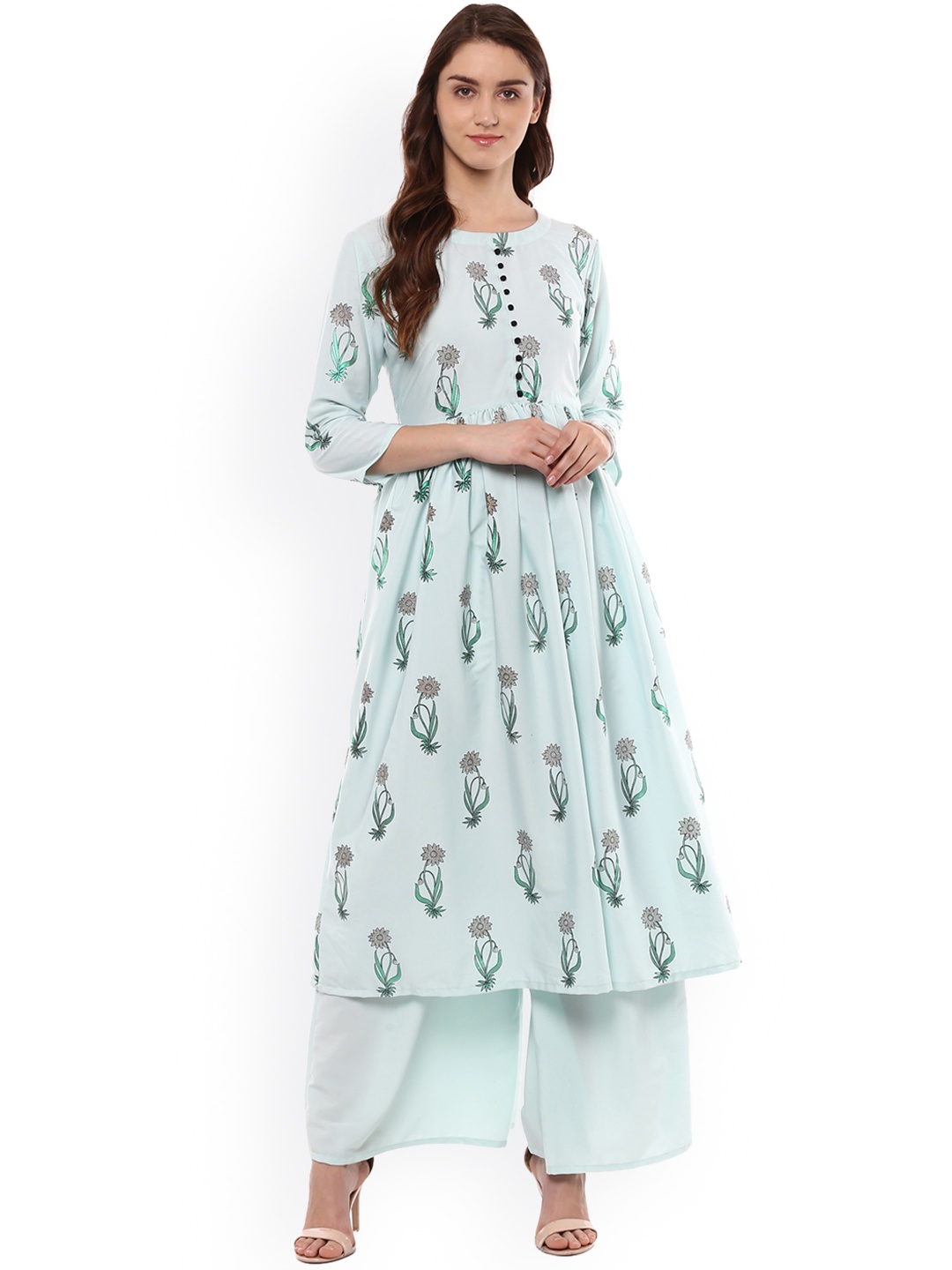 

ZIYAA Women Turquoise Blue & Green Printed Kurta with Palazzos