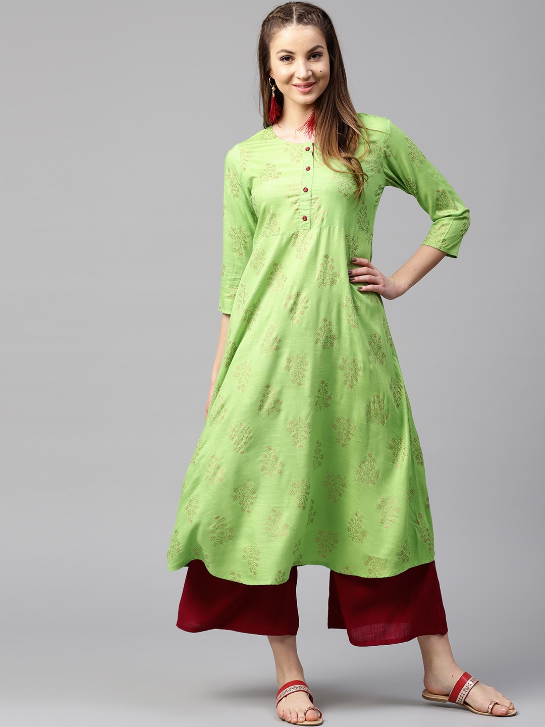 

Yufta Women Green Printed A-Line Kurta