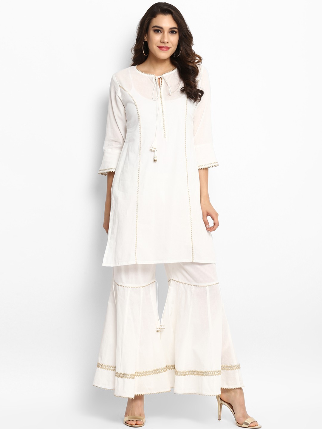 

Bhama Couture Women White Solid Kurta with Palazzos