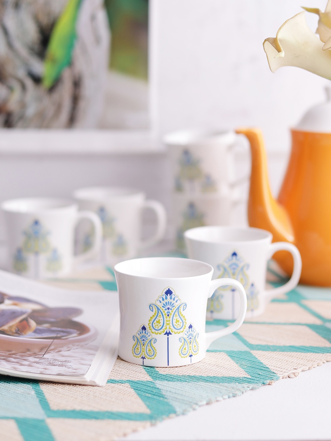 

CLAY CRAFT White Printed 6-pieces Cups Set