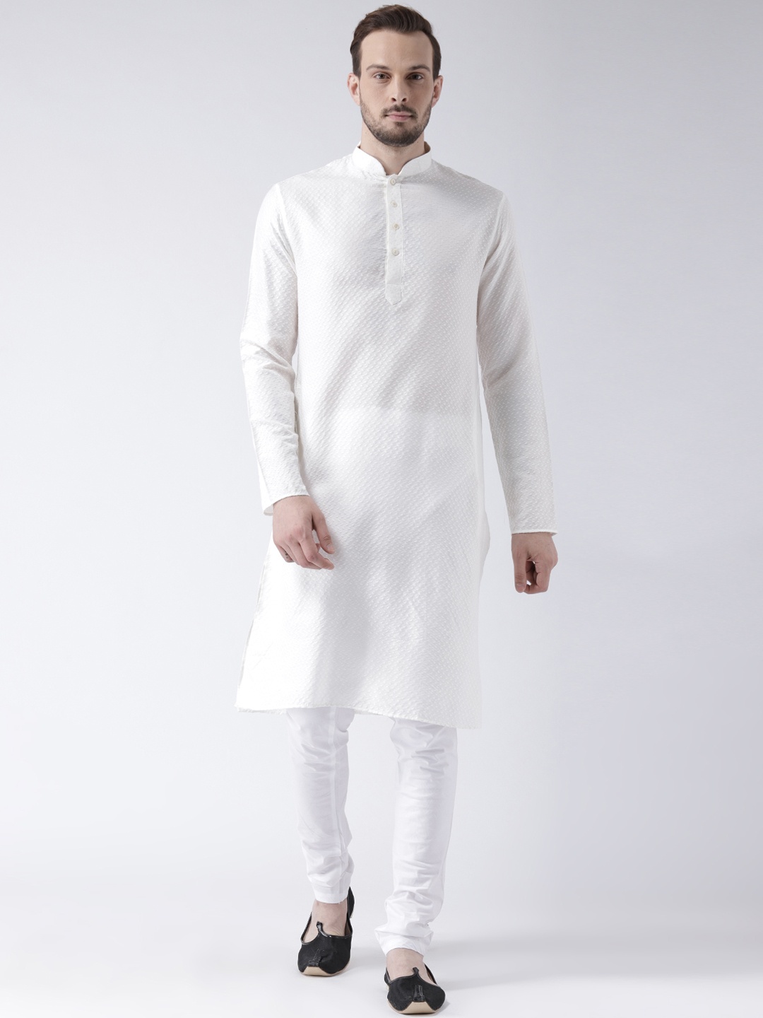 

KISAH Men White Self Design Kurta with Churidar