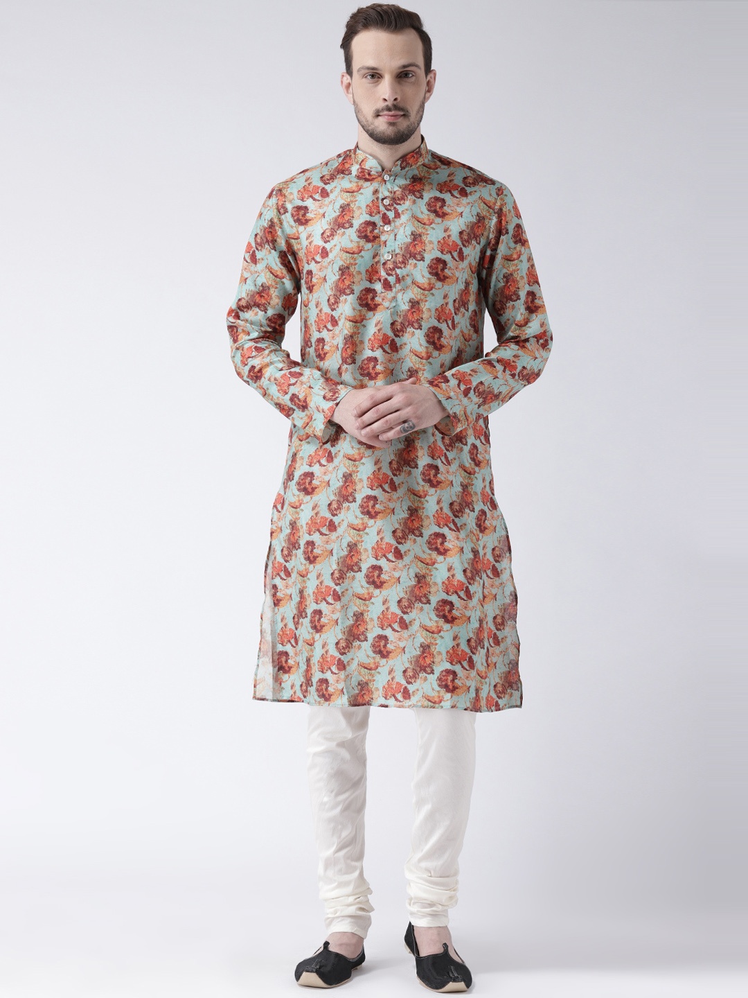 

KISAH Men Blue & Cream-Coloured Printed Kurta with Churidar