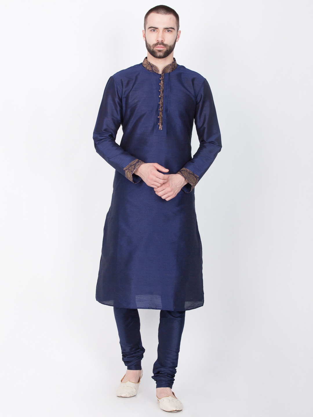 

Sanwara Men Navy Blue Self Design Kurta with Churidar