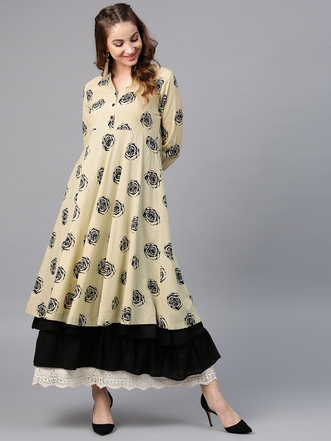 

AKS Women Beige & Black Printed Maxi Dress