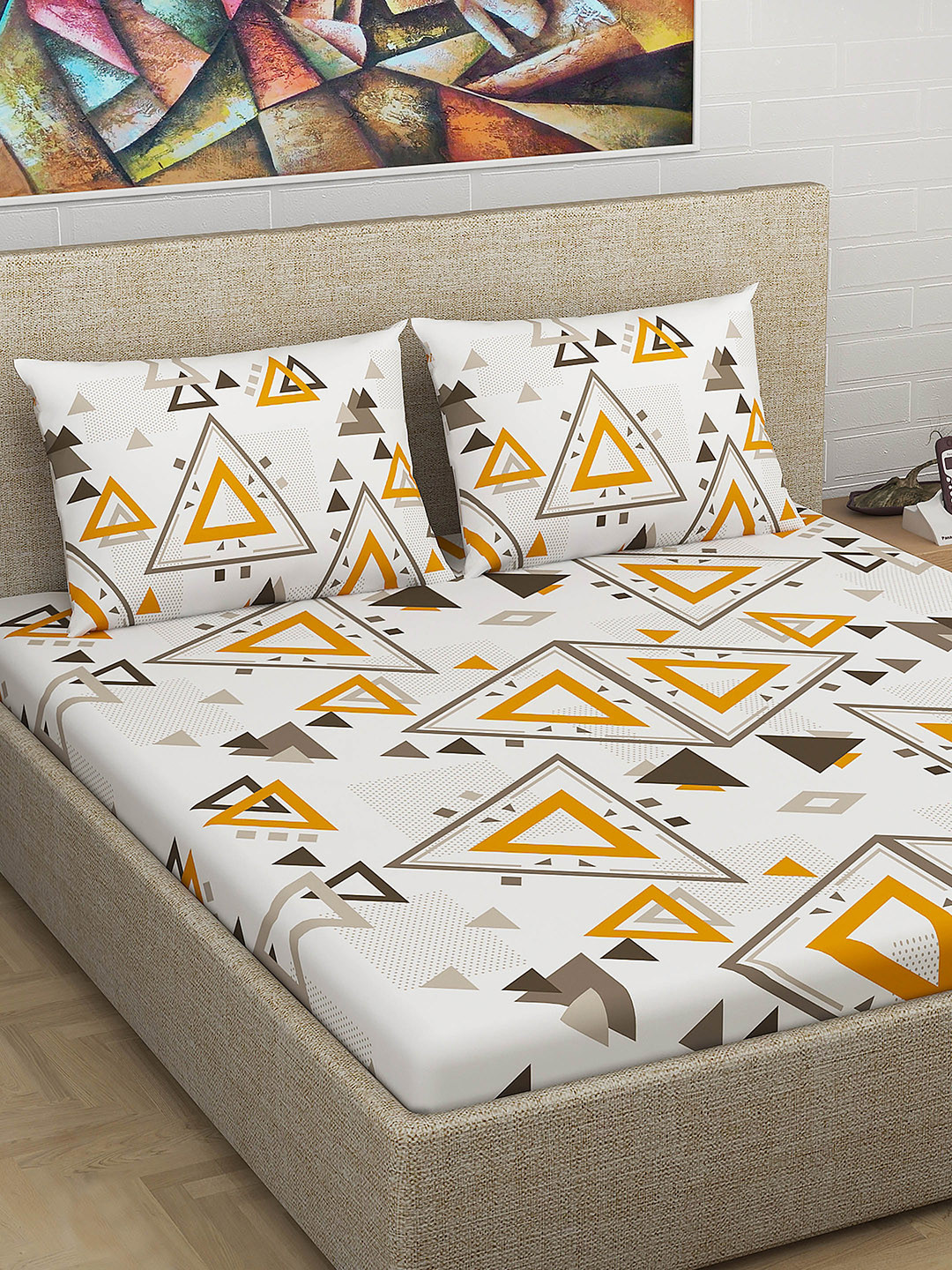 

Divine Casa Orange & Grey Flat 120 TC Blend Cotton 1 King Bedsheet with 2 Pillow Covers